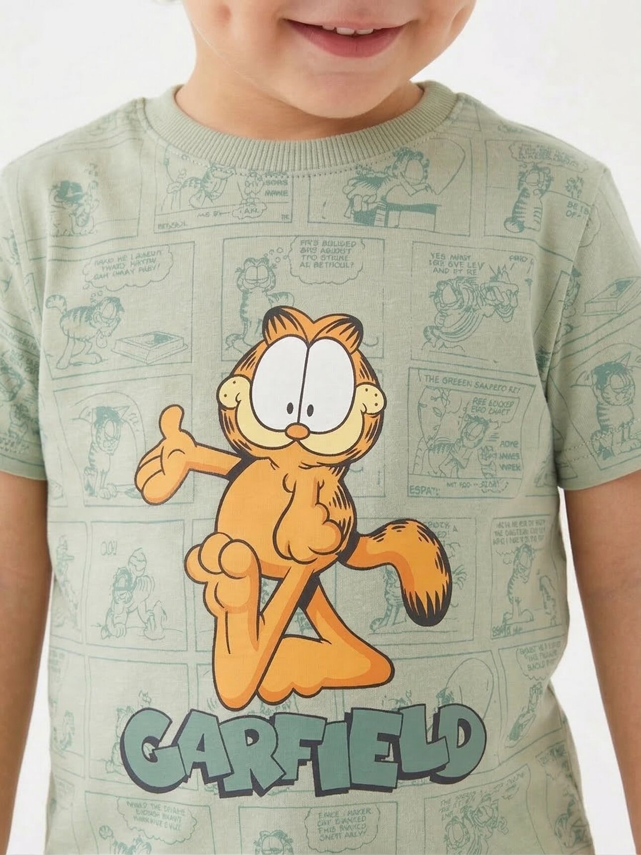 PAFFUTO KİDS YEŞİL YENI SEZON KISA KOLLU, GARFİELD PAMUKLU, DESENLİ, YAZLIK ERKEK ÇOCUK & BEBEK TİŞÖRT