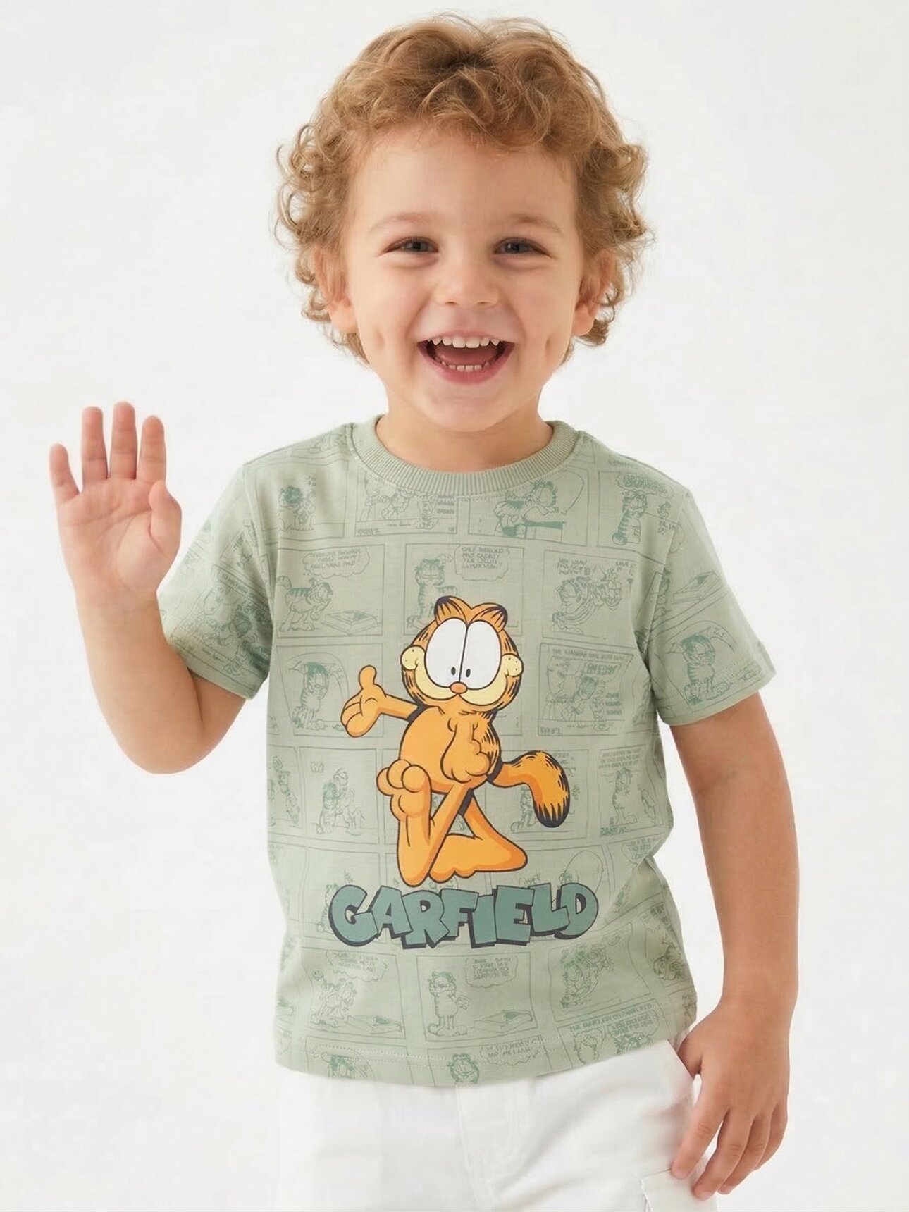 PAFFUTO KİDS YEŞİL YENI SEZON KISA KOLLU, GARFİELD PAMUKLU, DESENLİ, YAZLIK ERKEK ÇOCUK & BEBEK TİŞÖRT