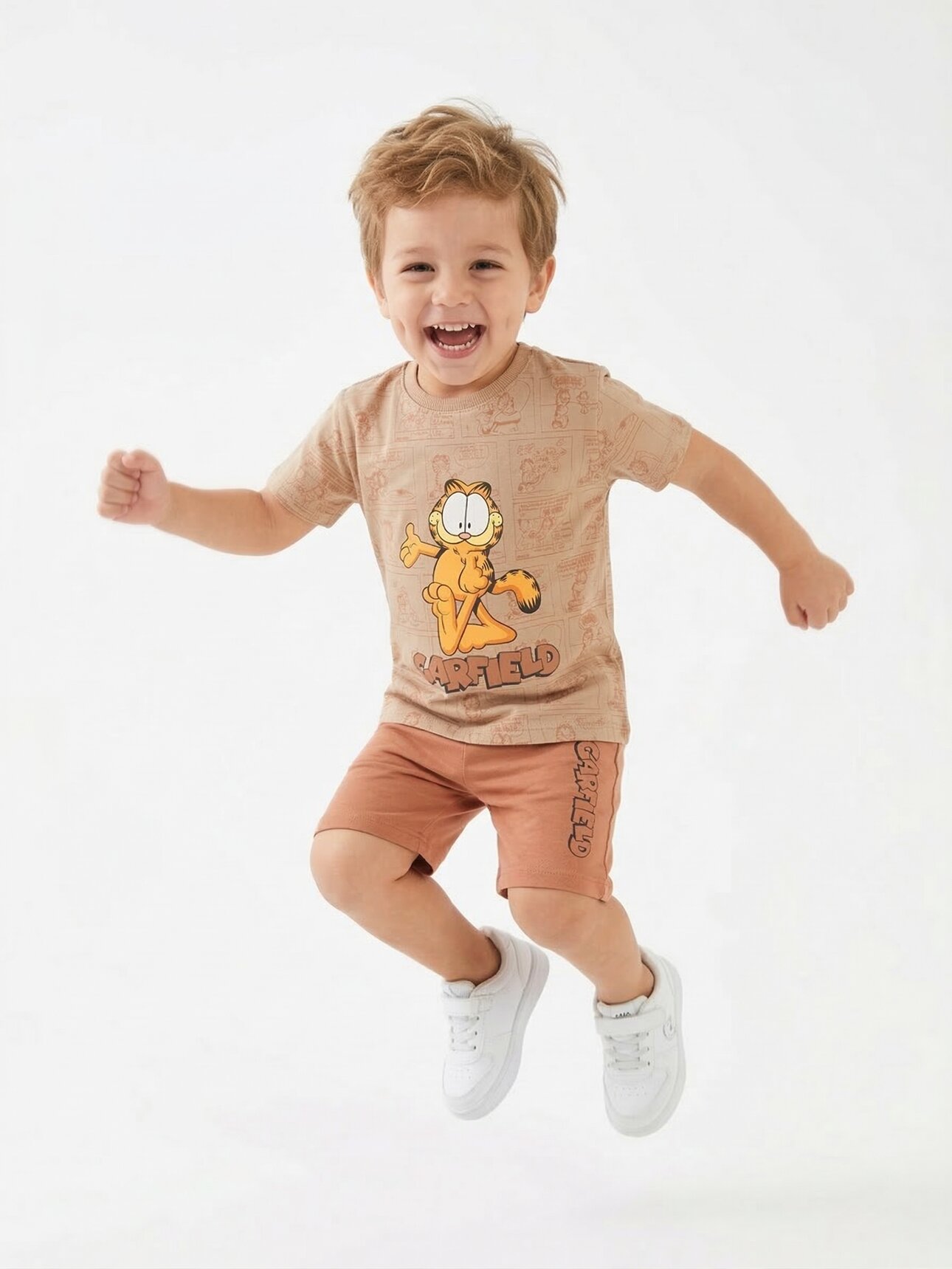 KAHVERENGİ LASTİKLİ BEL CEPLİ BİSİKLET YAKA ŞORTLU ERKEK ÇOCUK & BEBEK ALT ÜST TAKIM