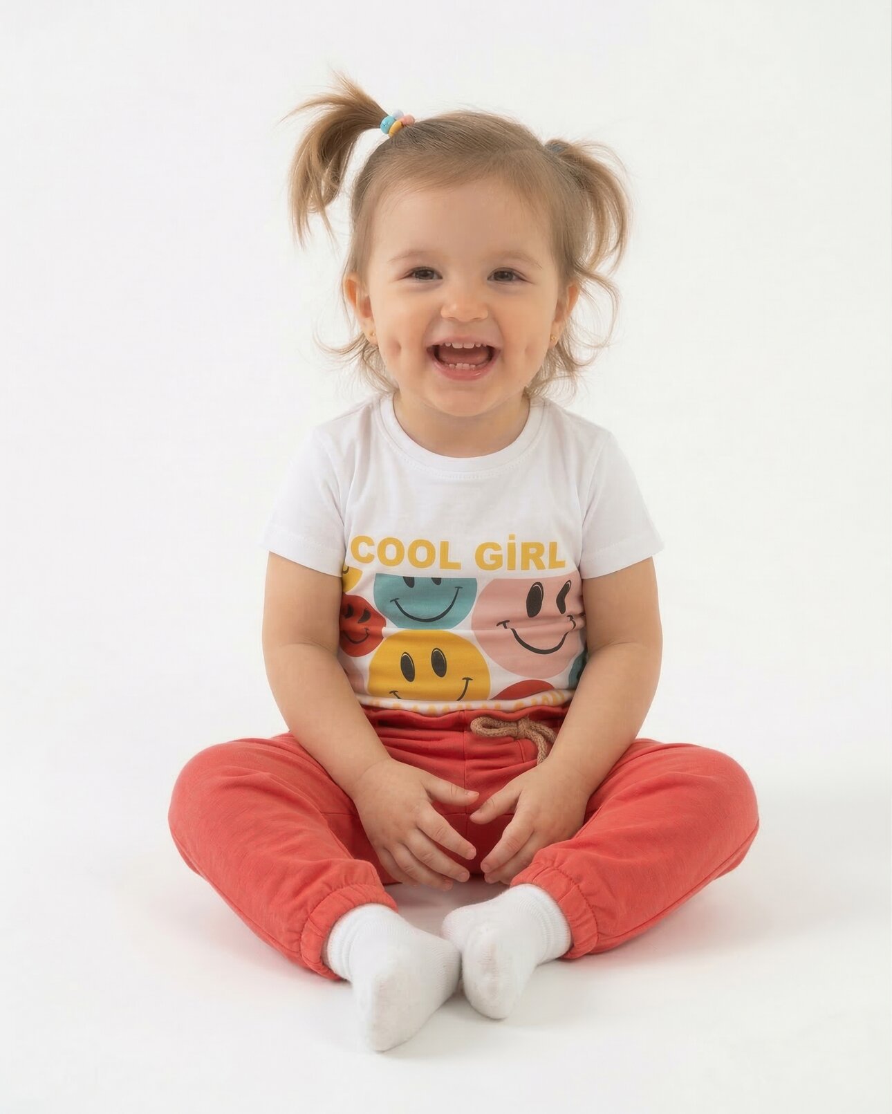 Pamuklu Gülümseyen Yüz Baskılı 2li Kız Bebek Takım