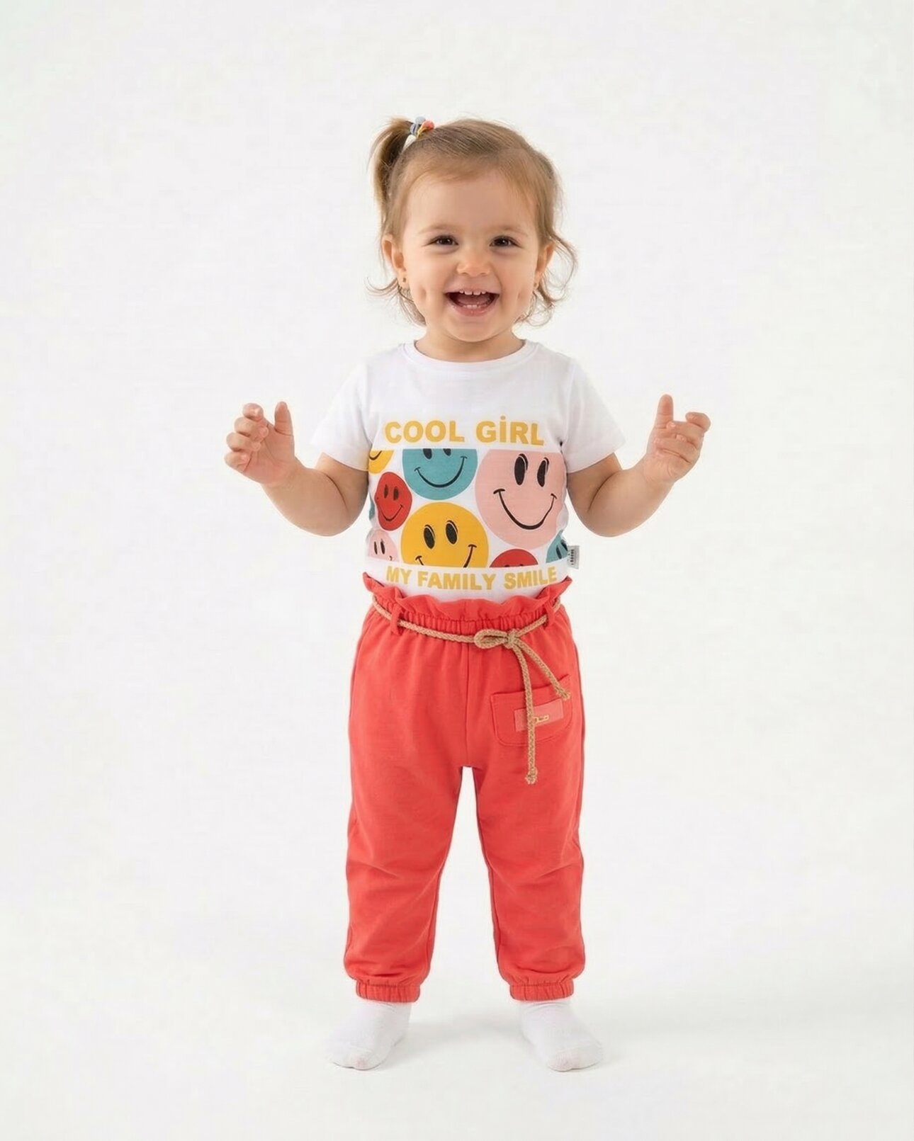 Pamuklu Gülümseyen Yüz Baskılı 2li Kız Bebek Takım