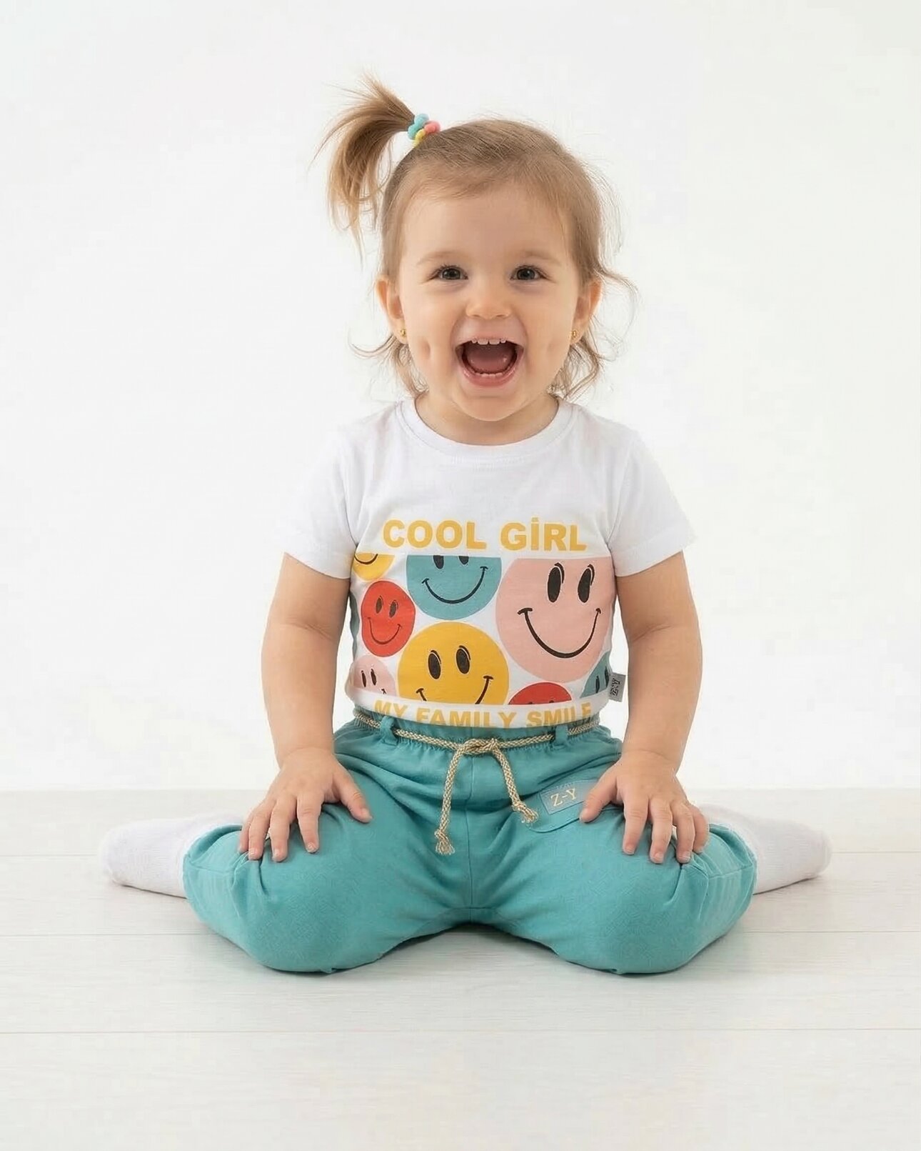 Pamuklu Gülümseyen Yüz Baskılı 2li Kız Bebek Takım