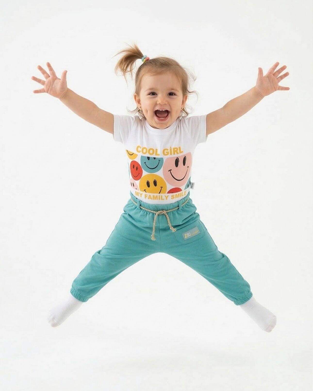 Pamuklu Gülümseyen Yüz Baskılı 2li Kız Bebek Takım