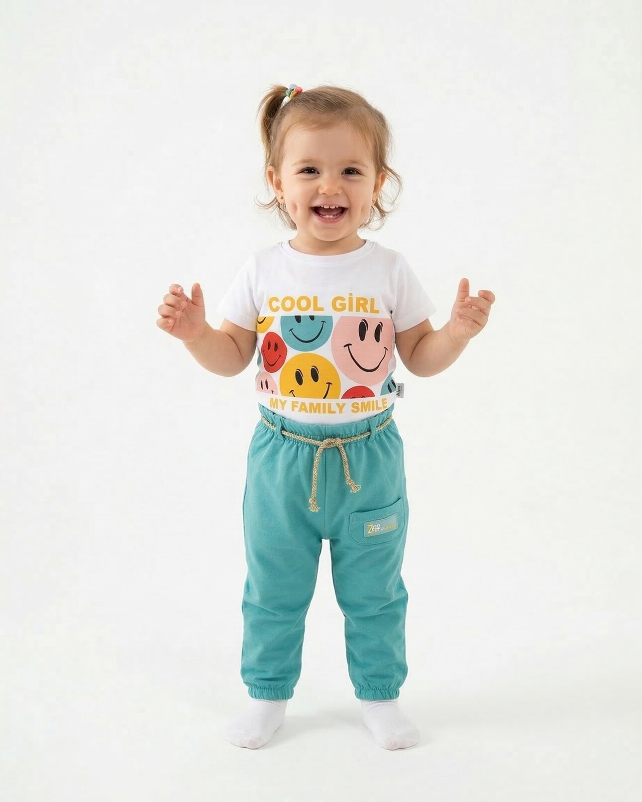 Pamuklu Gülümseyen Yüz Baskılı 2li Kız Bebek Takım