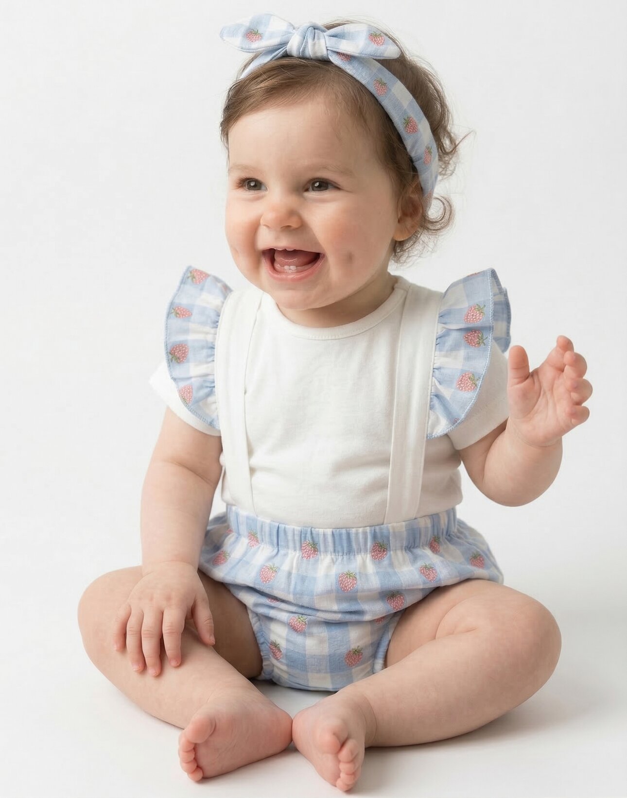 Yazlık Pamuklu Çilek Desenli Kız Bebek 3lu Takım