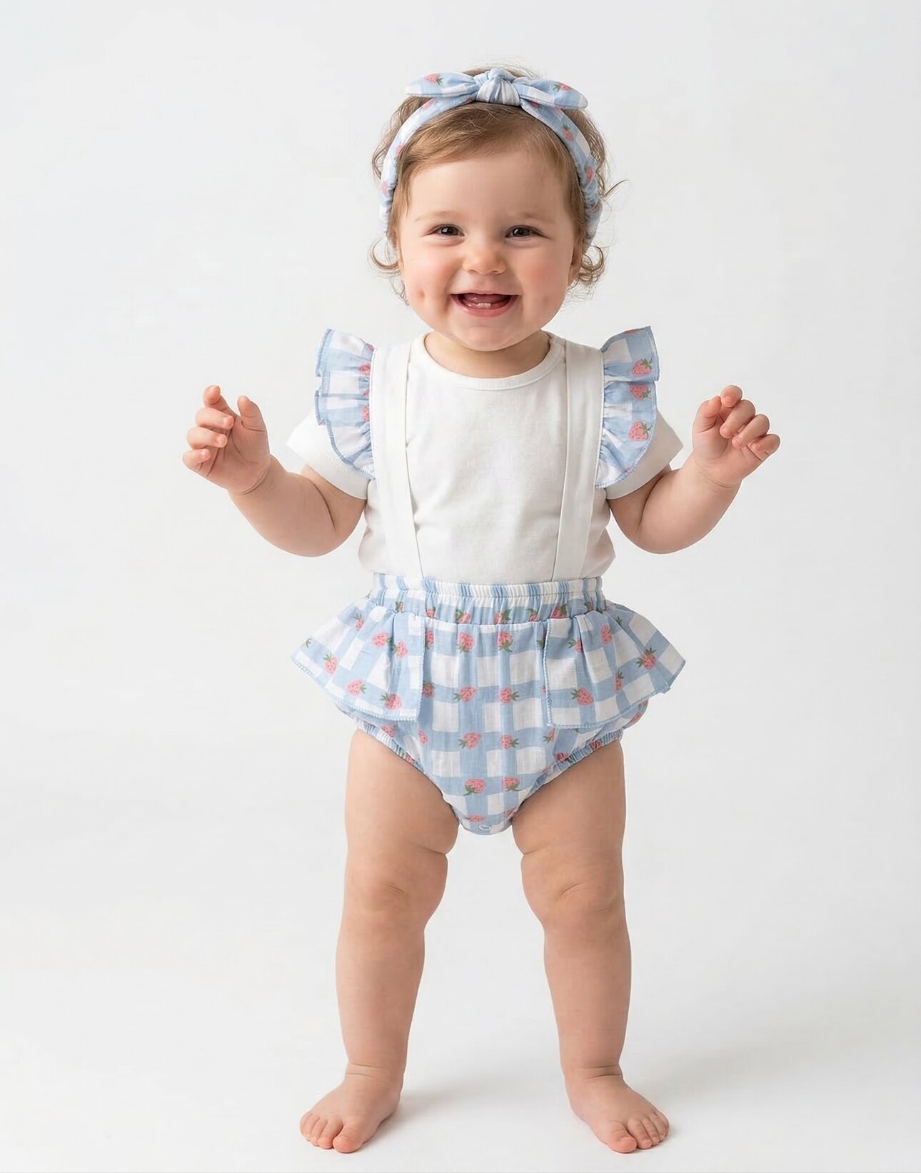 Yazlık Pamuklu Çilek Desenli Kız Bebek 3lu Takım