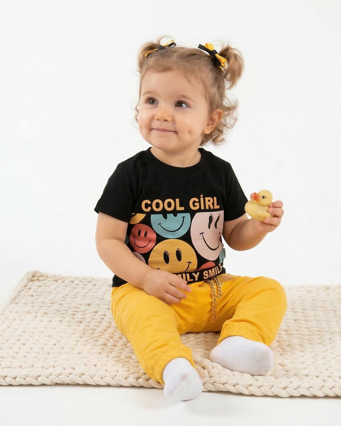 Pamuklu Gülümseyen Yüz Baskılı 2li Kız Bebek Takım