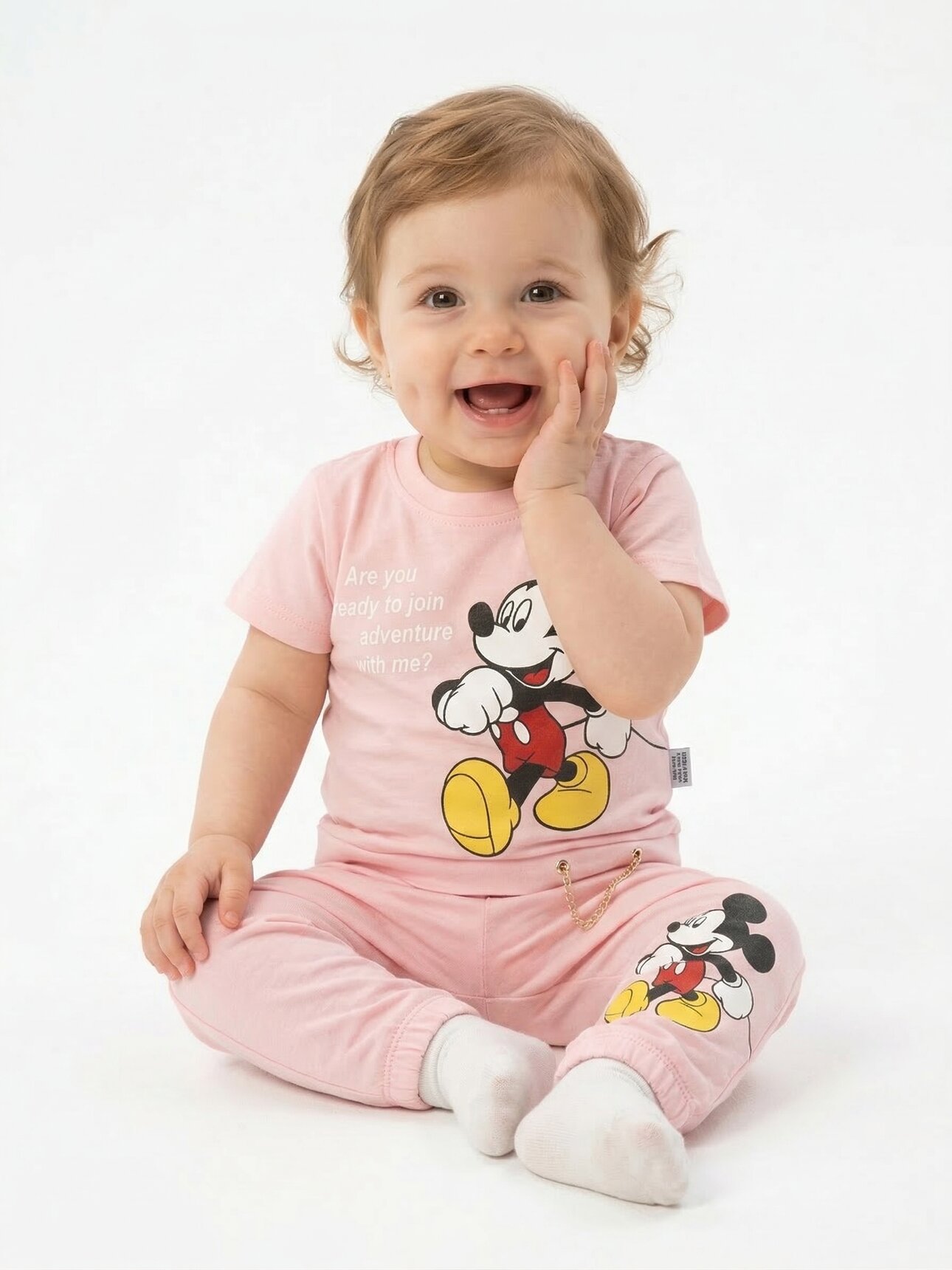 PEMBE LASTİKLİ PAÇA, PAMUKLU, YAZLIK, GÜNLÜK, KIZ ÇOCUK & BEBEK  ALT ÜST TAKIM