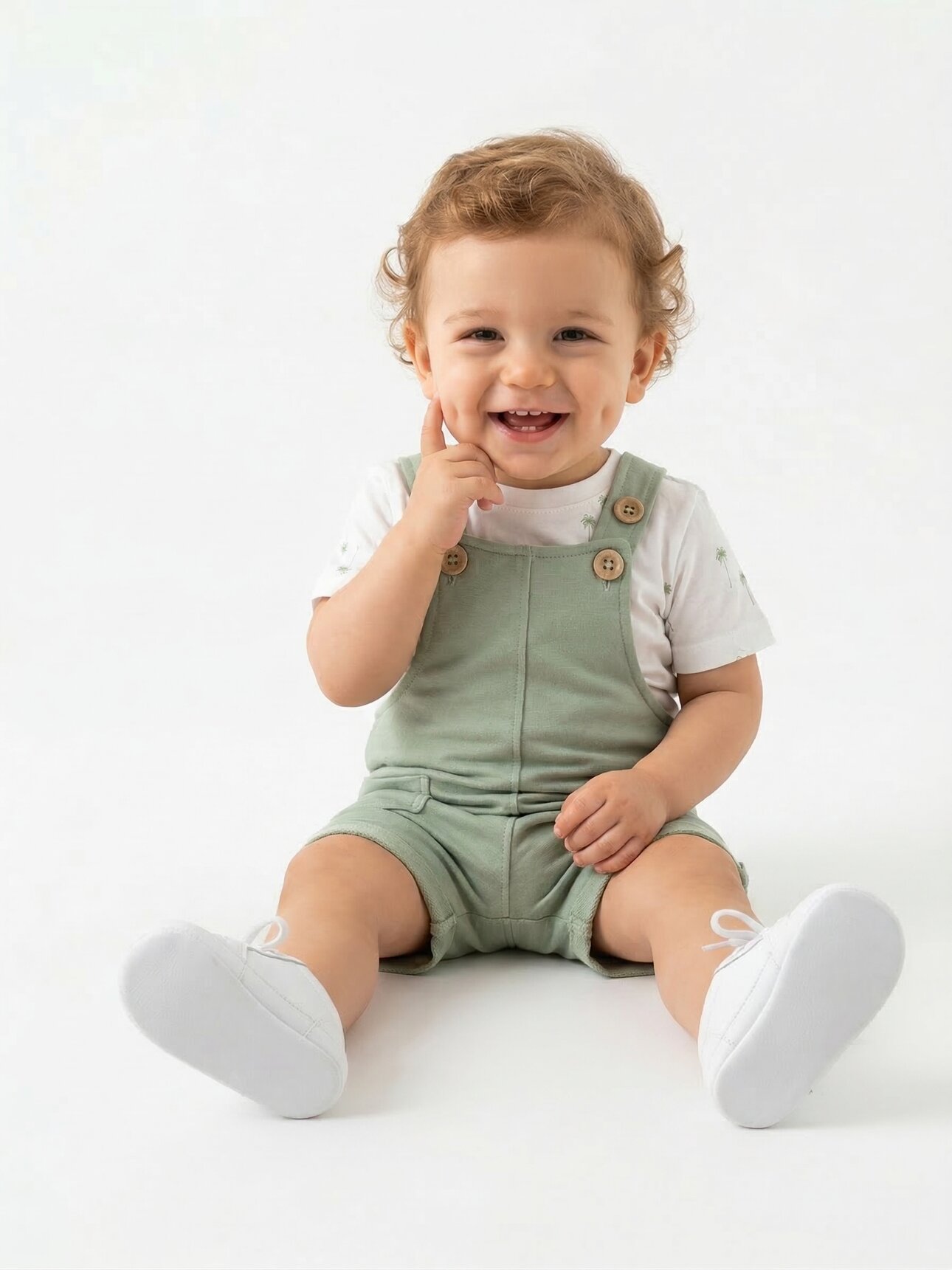 Pamuklu Palmiye Desenli Tulum ve Tişört 2li Erkek Bebek Takım