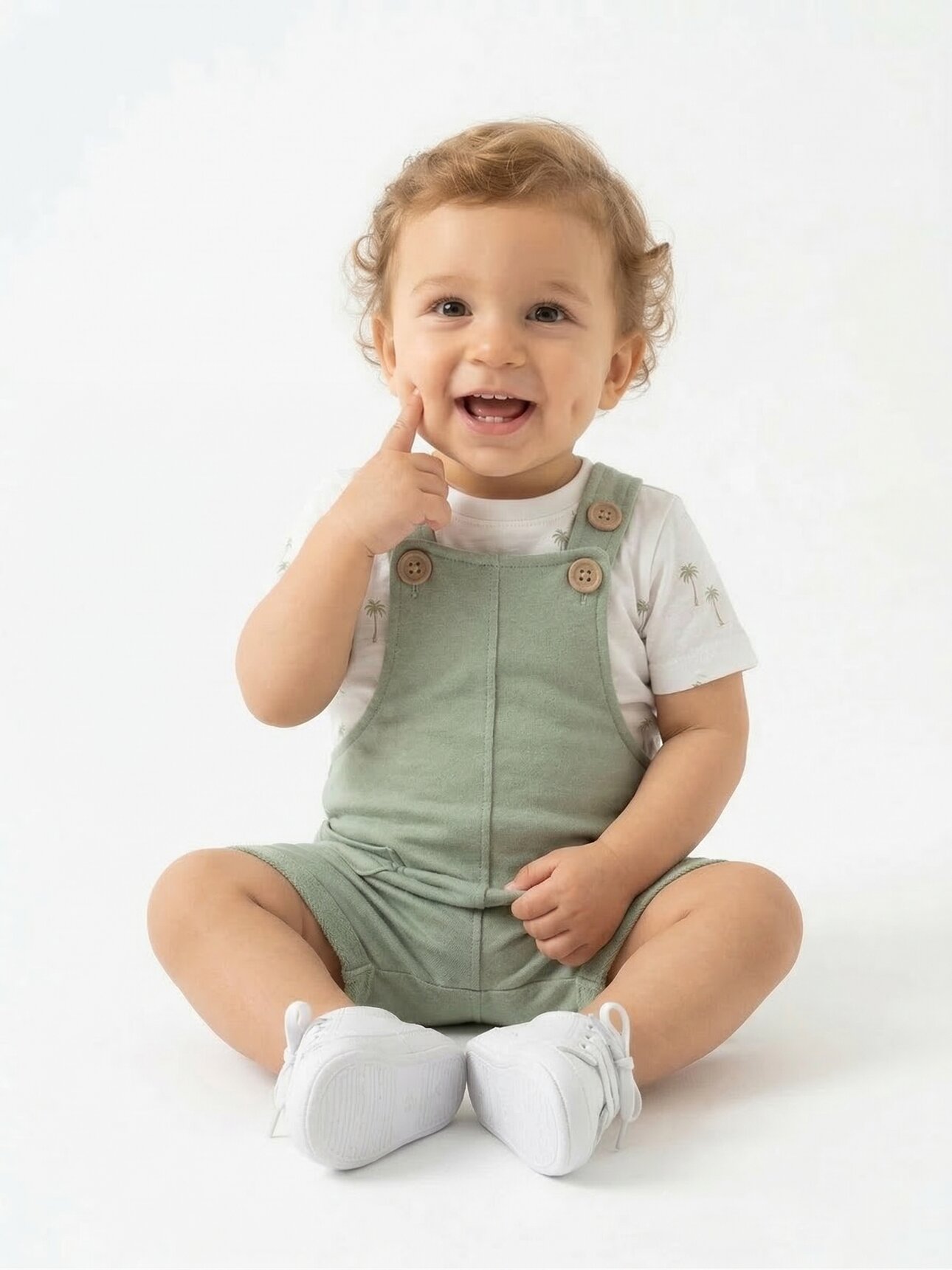 Pamuklu Palmiye Desenli Tulum ve Tişört 2li Erkek Bebek Takım