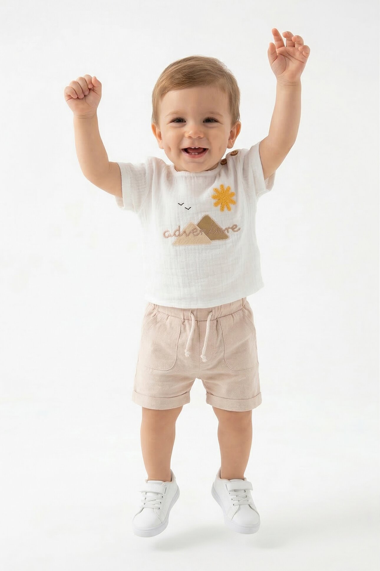 Yazlık Pamuklu Müslin Kumaş Şortlu 2li Kız Bebek Takım