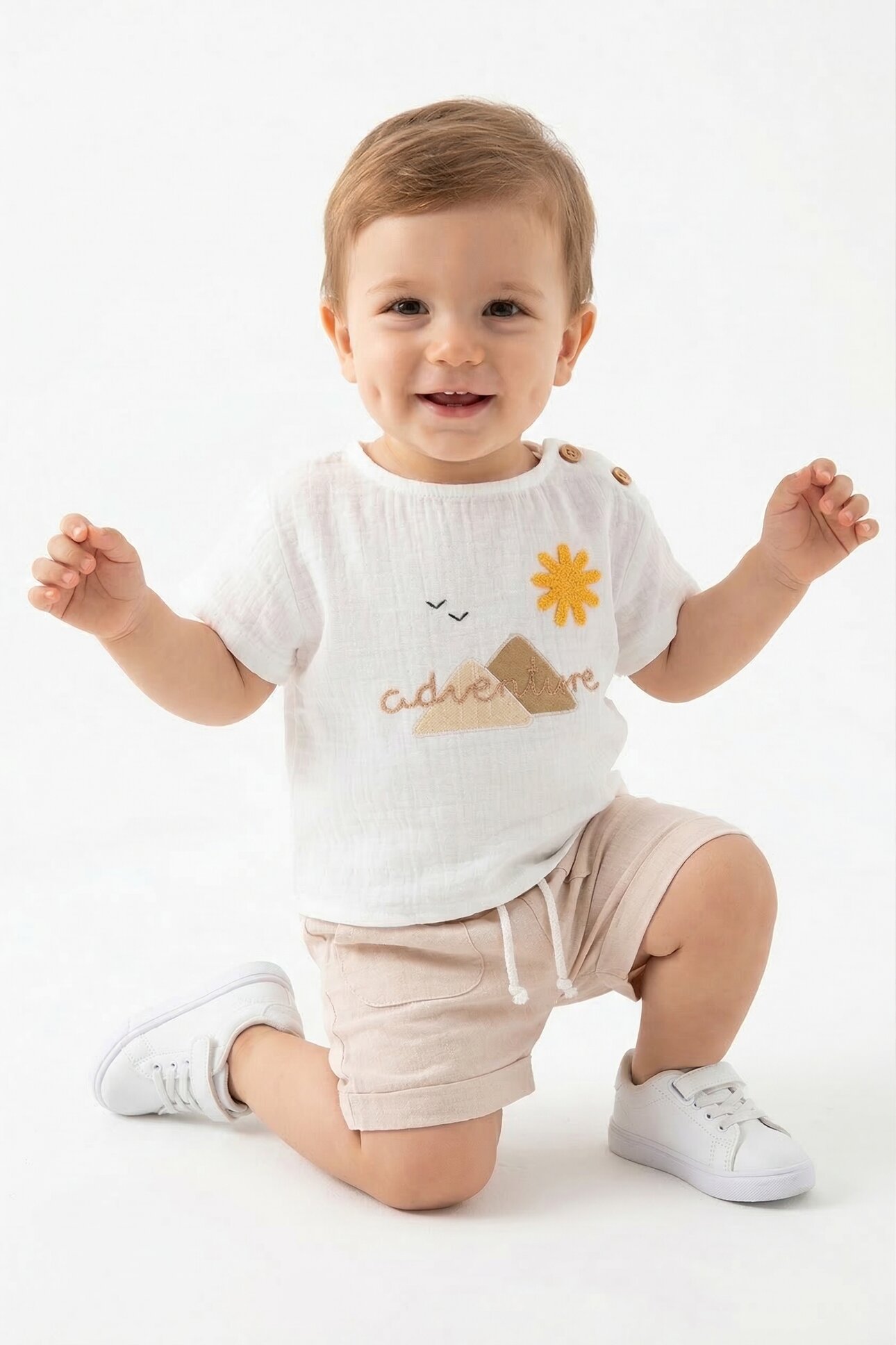 Yazlık Pamuklu Müslin Kumaş Şortlu 2li Kız Bebek Takım