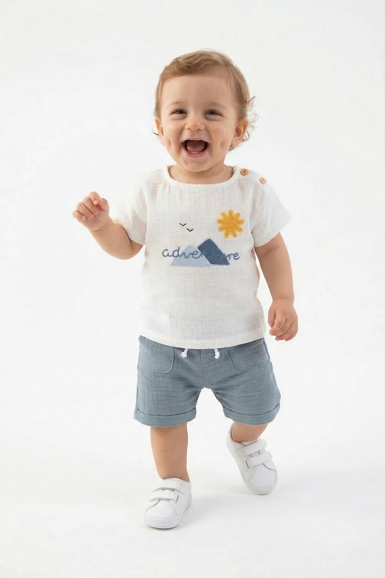 Yazlık Pamuklu Müslin Kumaş Şortlu 2li Kız Bebek Takım