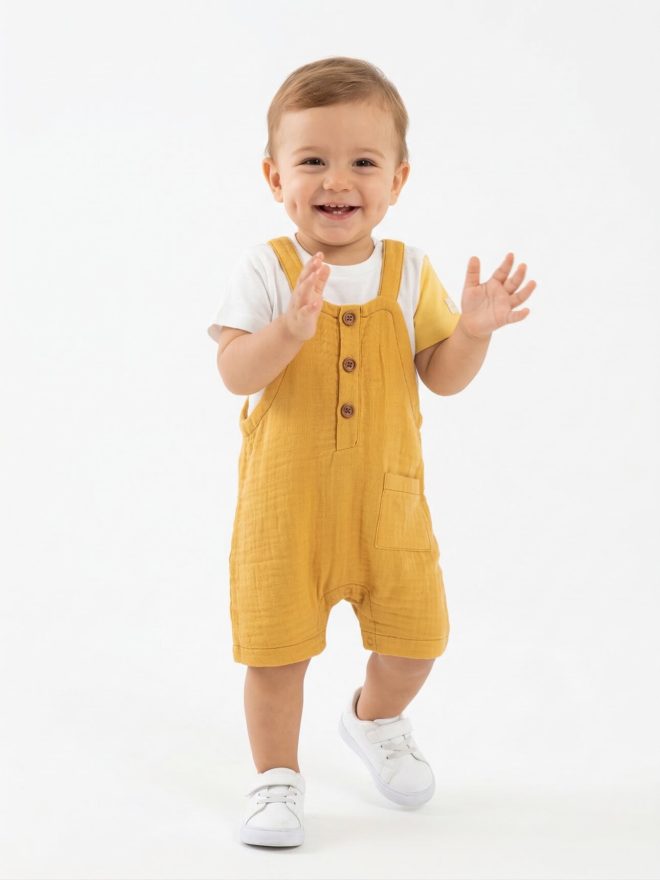 Organik Pamuklu Sarı Tulum Erkek Bebek 2li Takım