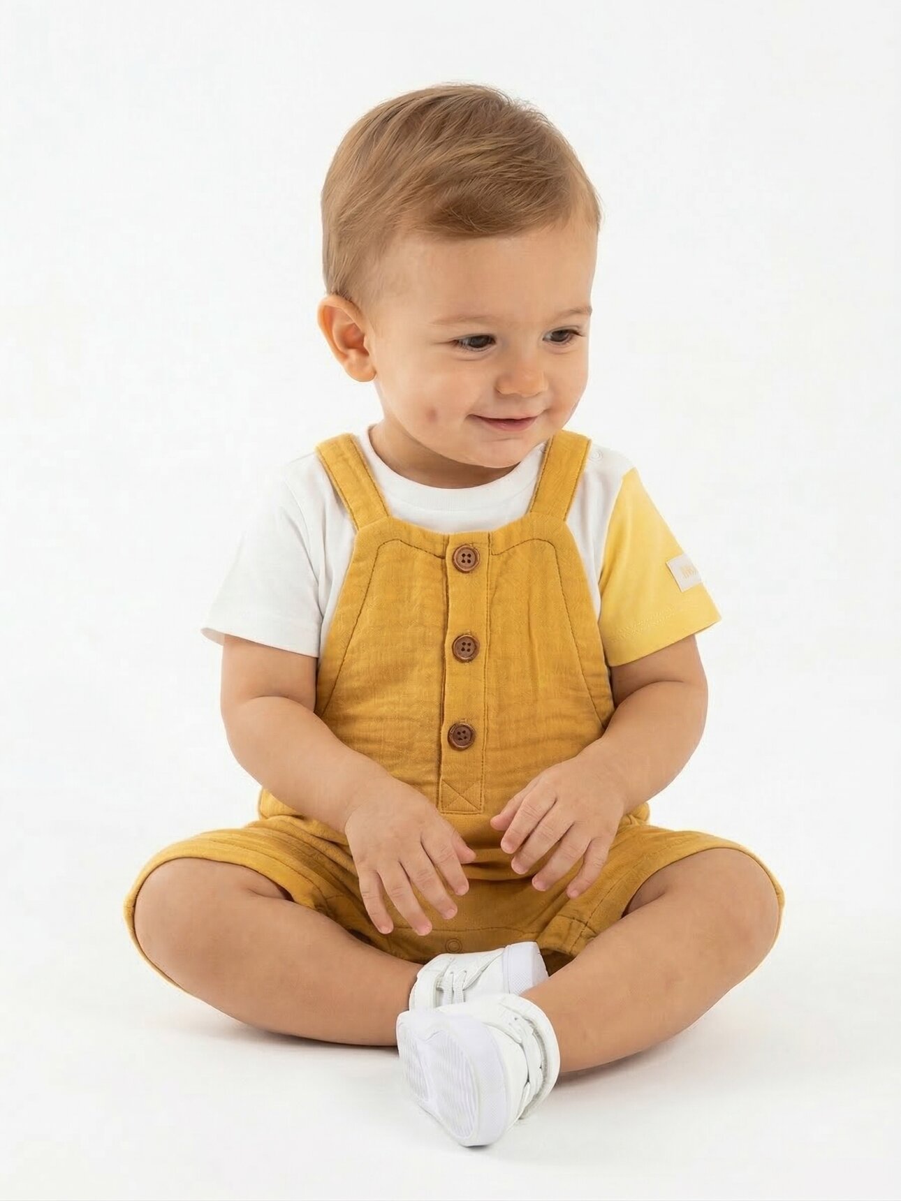 Organik Pamuklu Sarı Tulum Erkek Bebek 2li Takım