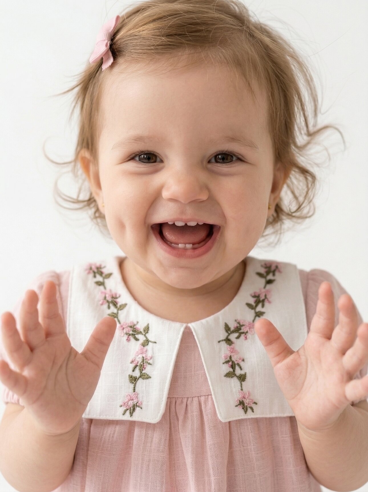 Organik Çiçek İşlemeli Kız Bebek Elbise