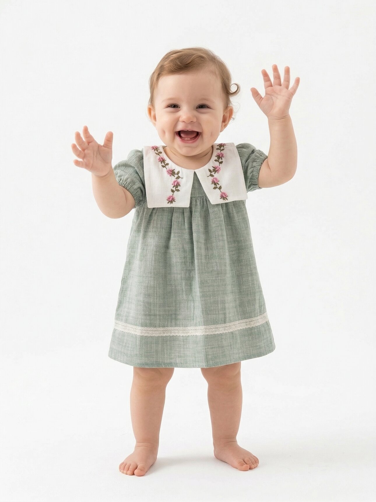 Organik Çiçek İşlemeli Kız Bebek 1li Takım