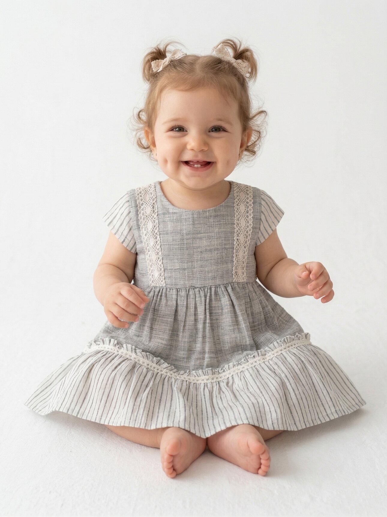 Pamuk Dantel Detaylı Kız Bebek Elbise