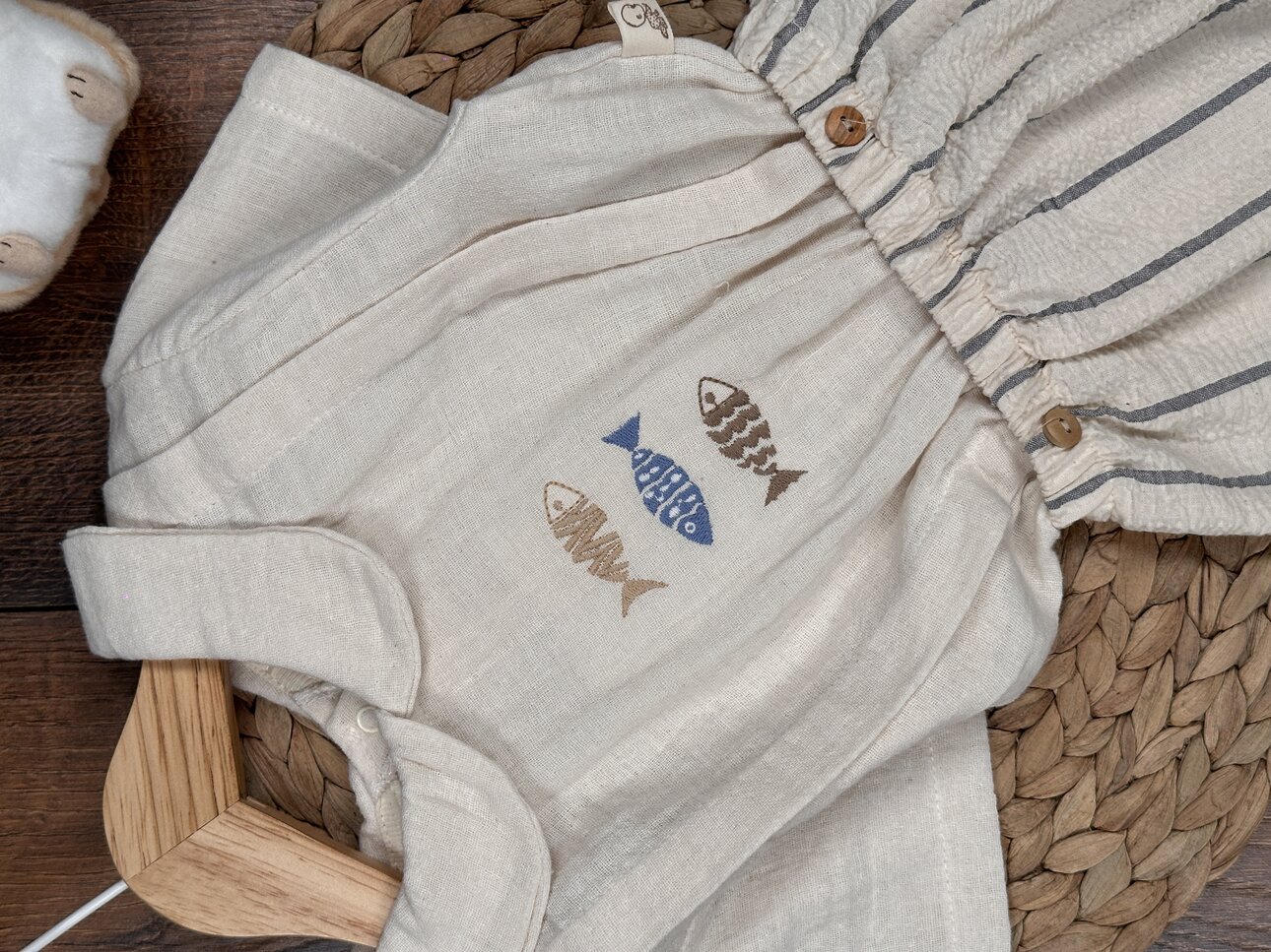 Pamuklu Balık Deteylı Bebe Yaka Erkek Bebek Şortlu Tulum