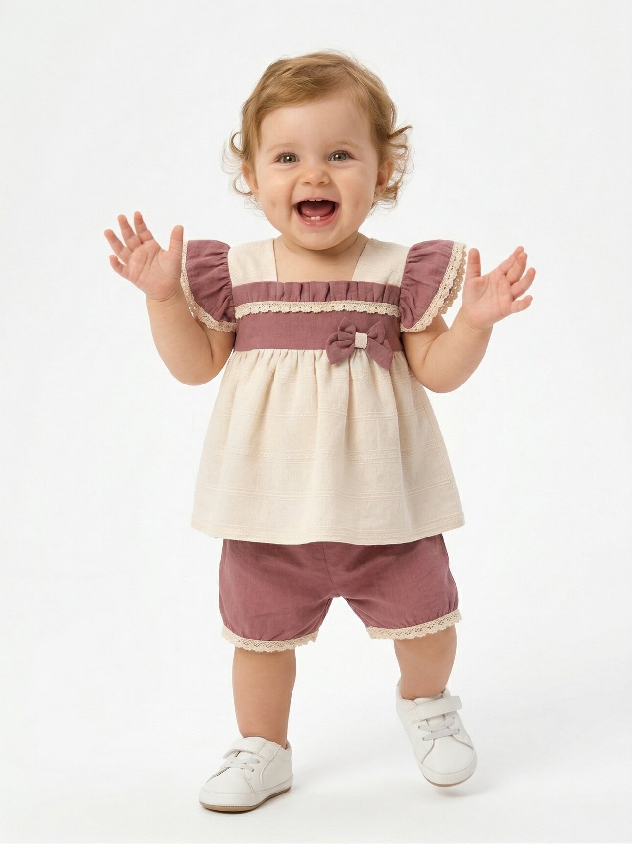 Pamuk Dantel Detaylı Kız Bebek 2li Takım