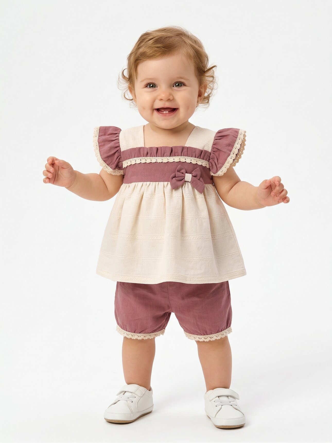 Pamuk Dantel Detaylı Kız Bebek 2li Takım