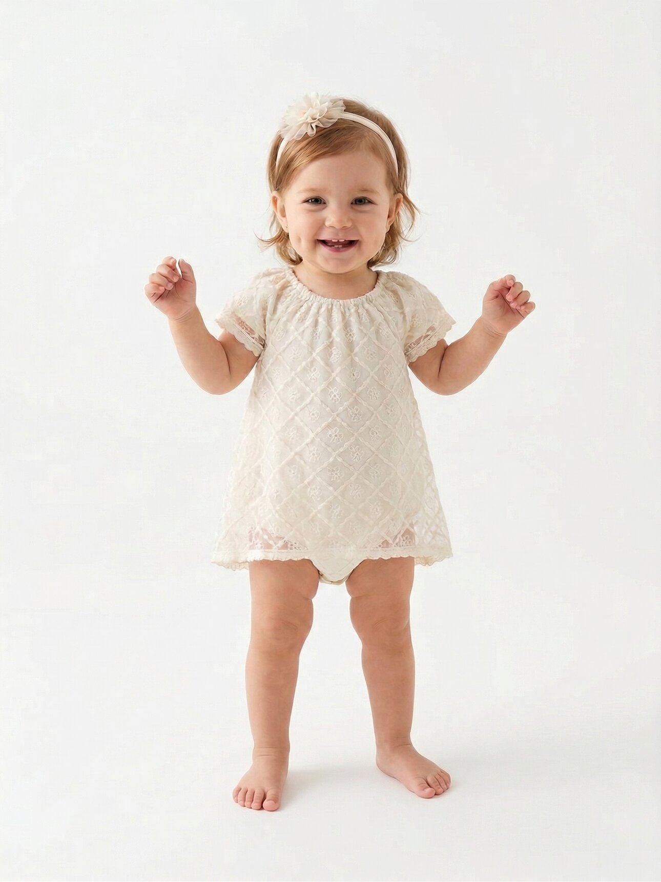 Organik Pamuklu Zıbınlı Transparan Dantel Detaylı Saç Bantlı Elbise Kız Bebek 2li Takım