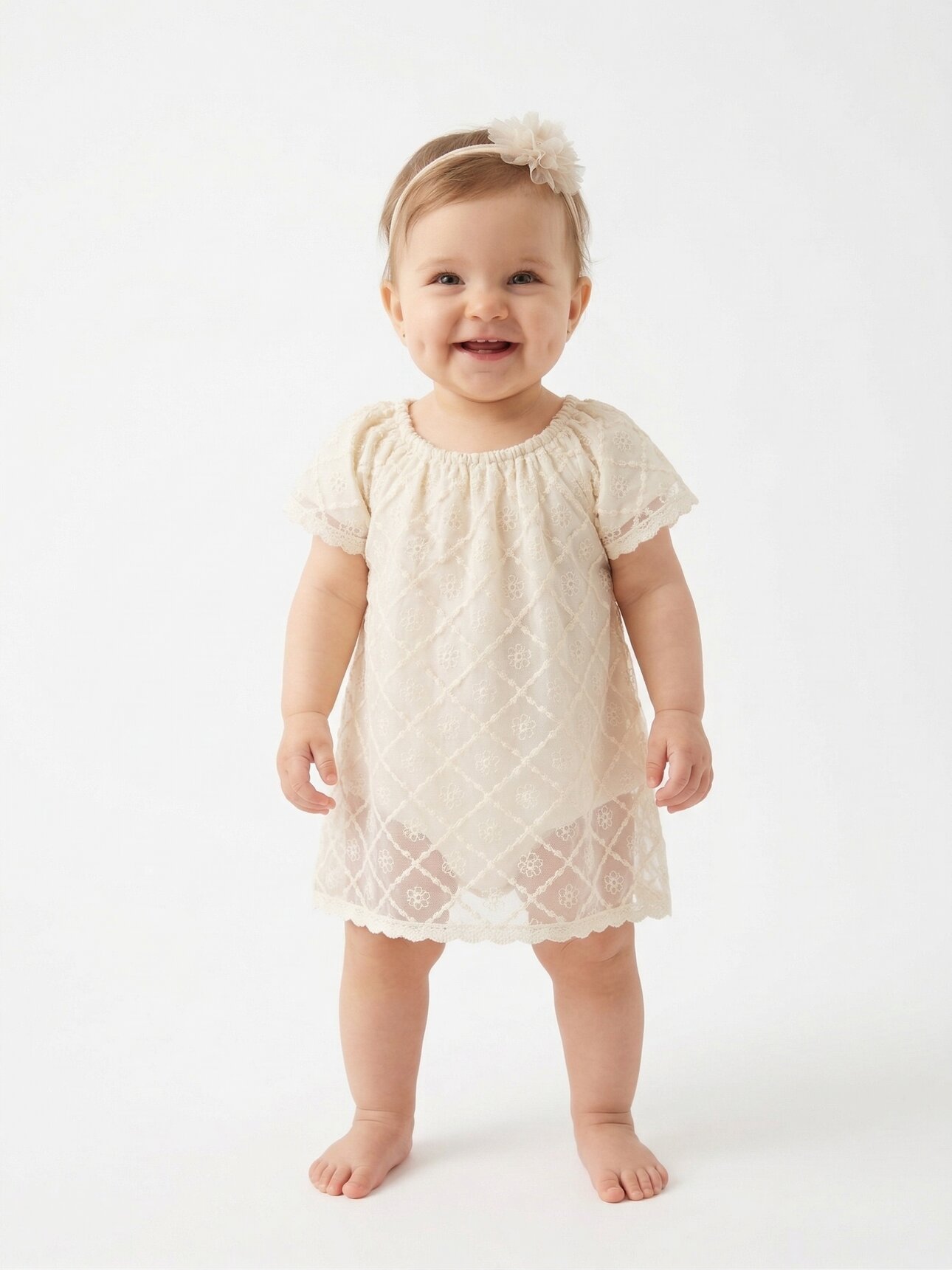 Organik Pamuklu Zıbınlı Transparan Dantel Detaylı Saç Bantlı Elbise Kız Bebek 2li Takım