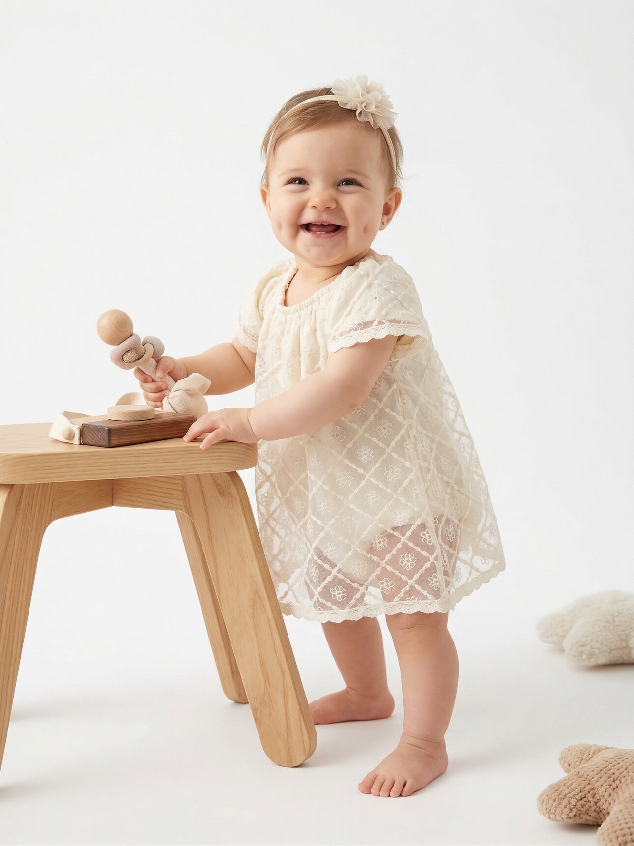 Organik Pamuklu Zıbınlı Transparan Dantel Detaylı Saç Bantlı Elbise Kız Bebek 2li Takım