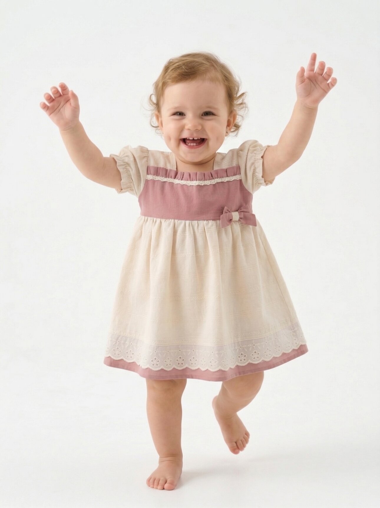 Organik Pamuklu Keten Dantel Detaylı Kız Bebek Elbise