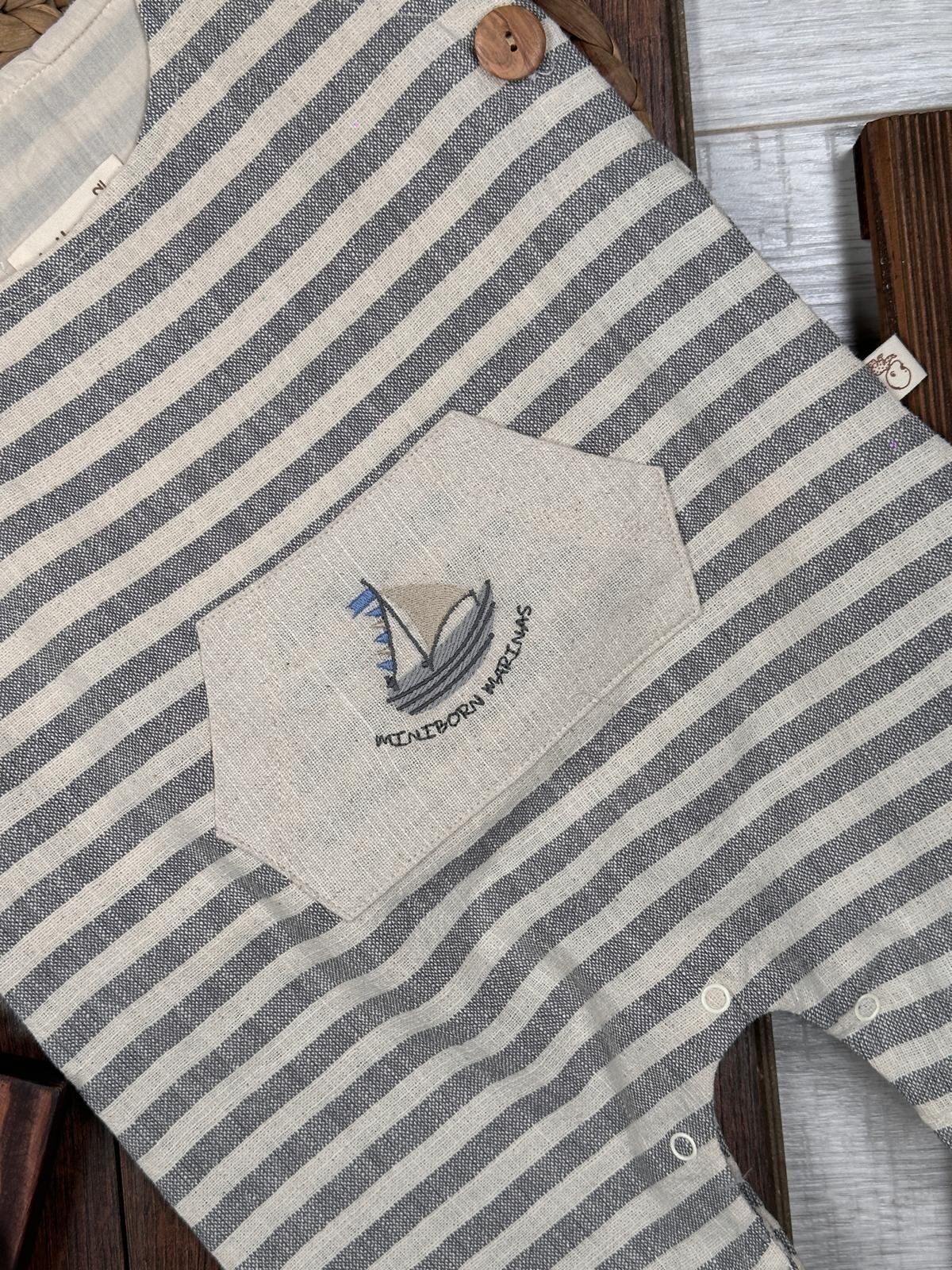 Pamuklu Gemi Detaylı Erkek Bebek Salopet