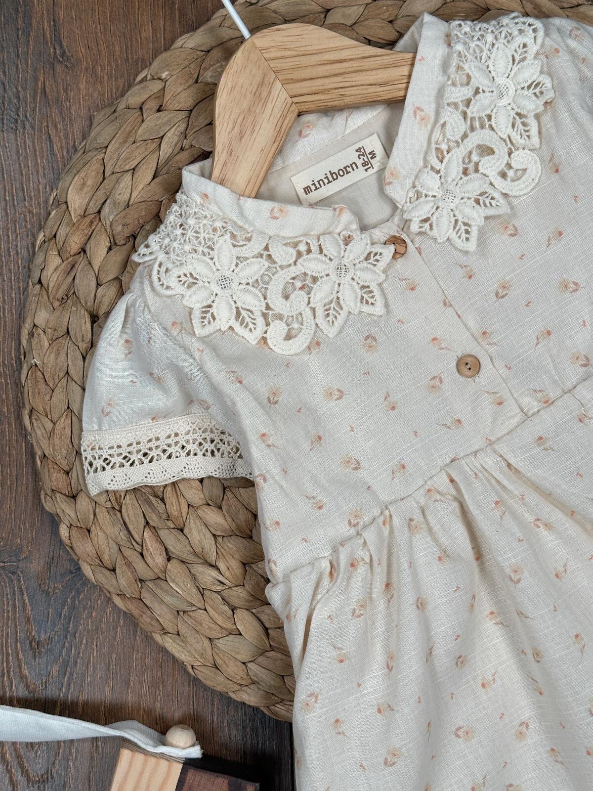 Organik Dantel Detaylı Kız Bebek Elbise