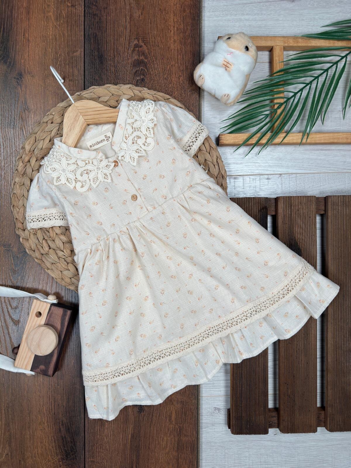 Organik Dantel Detaylı Kız Bebek Elbise