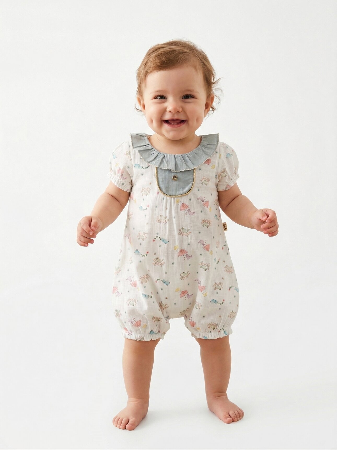 Pamuklu Fırfırlı Kız Bebek Tulum