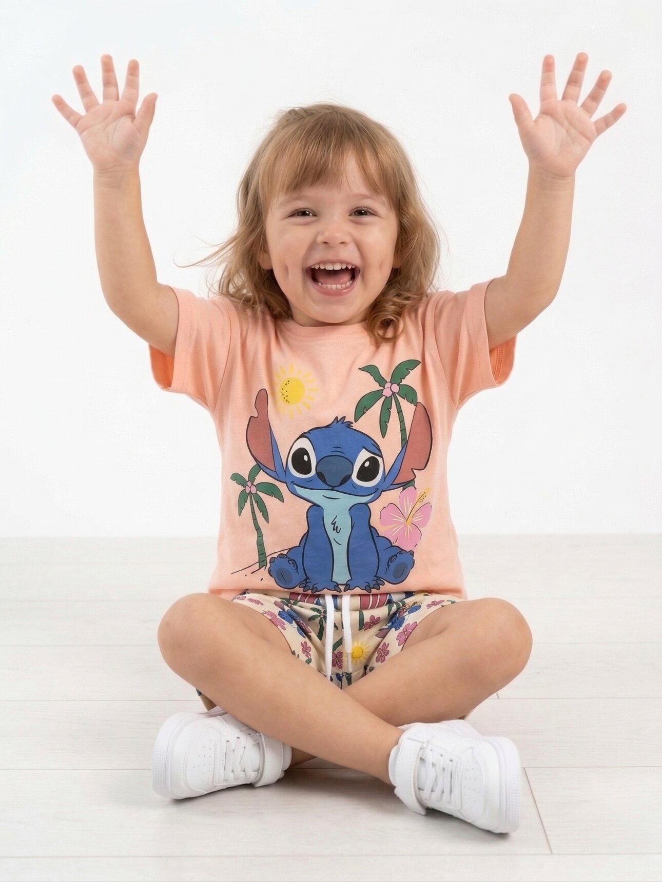 Pamuk Renkli Tropik Desenli Kız Çocuk 2li Takım