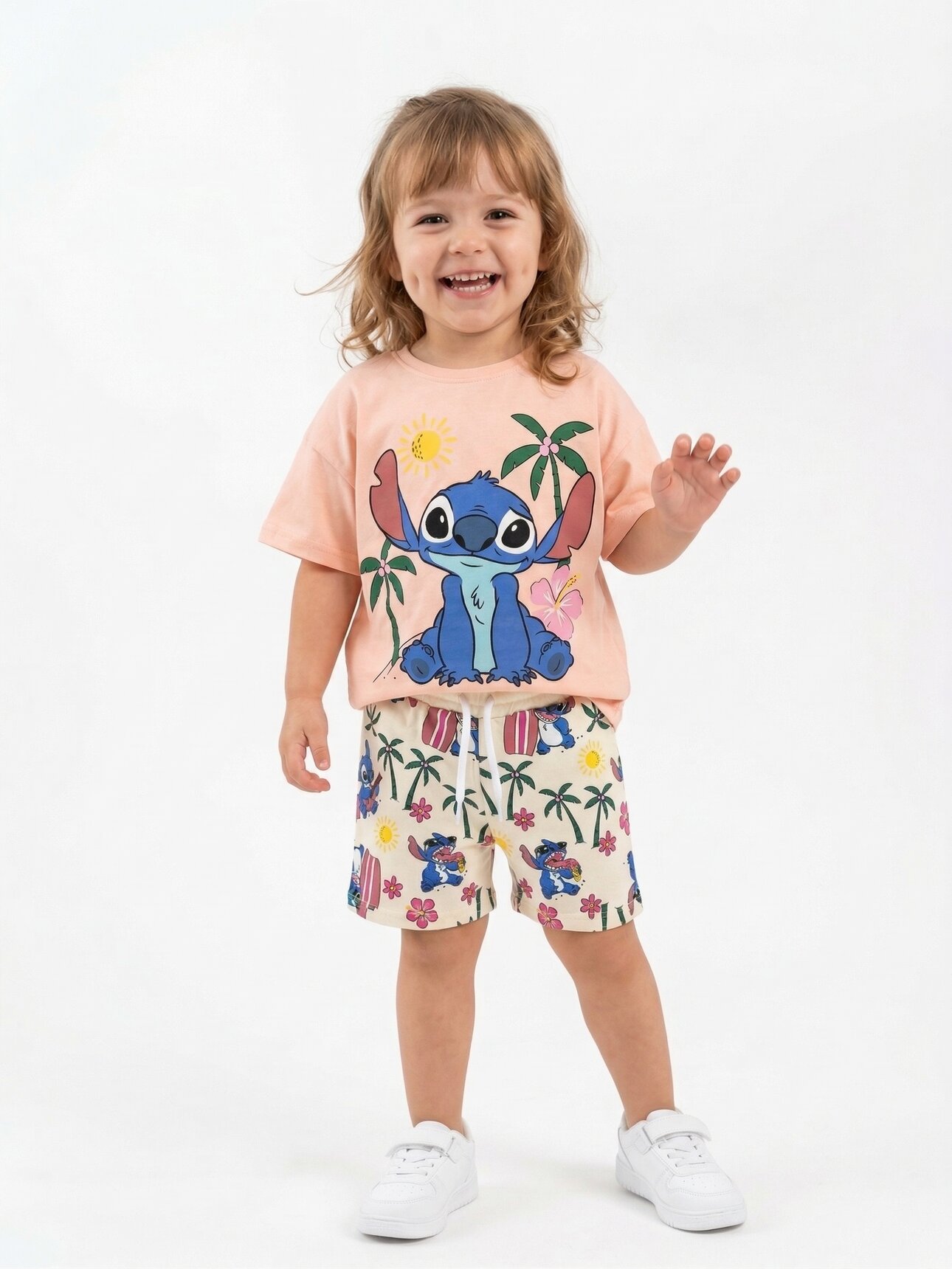 Pamuk Renkli Tropik Desenli Kız Çocuk 2li Takım