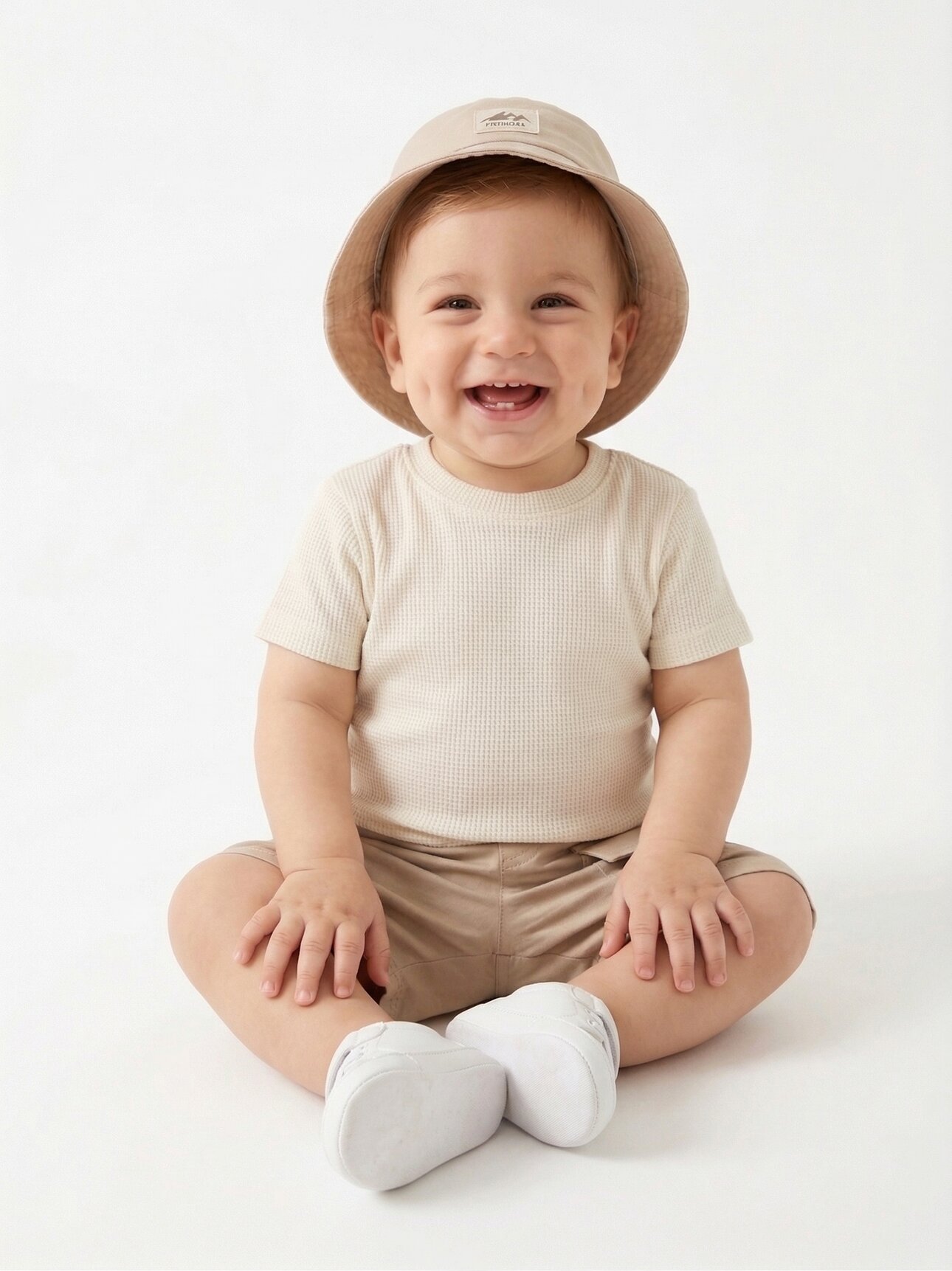 Krem Renk Cep Detaylı Şapkalı Bisiklet Yaka  3 lü Erkek Bebek Takım