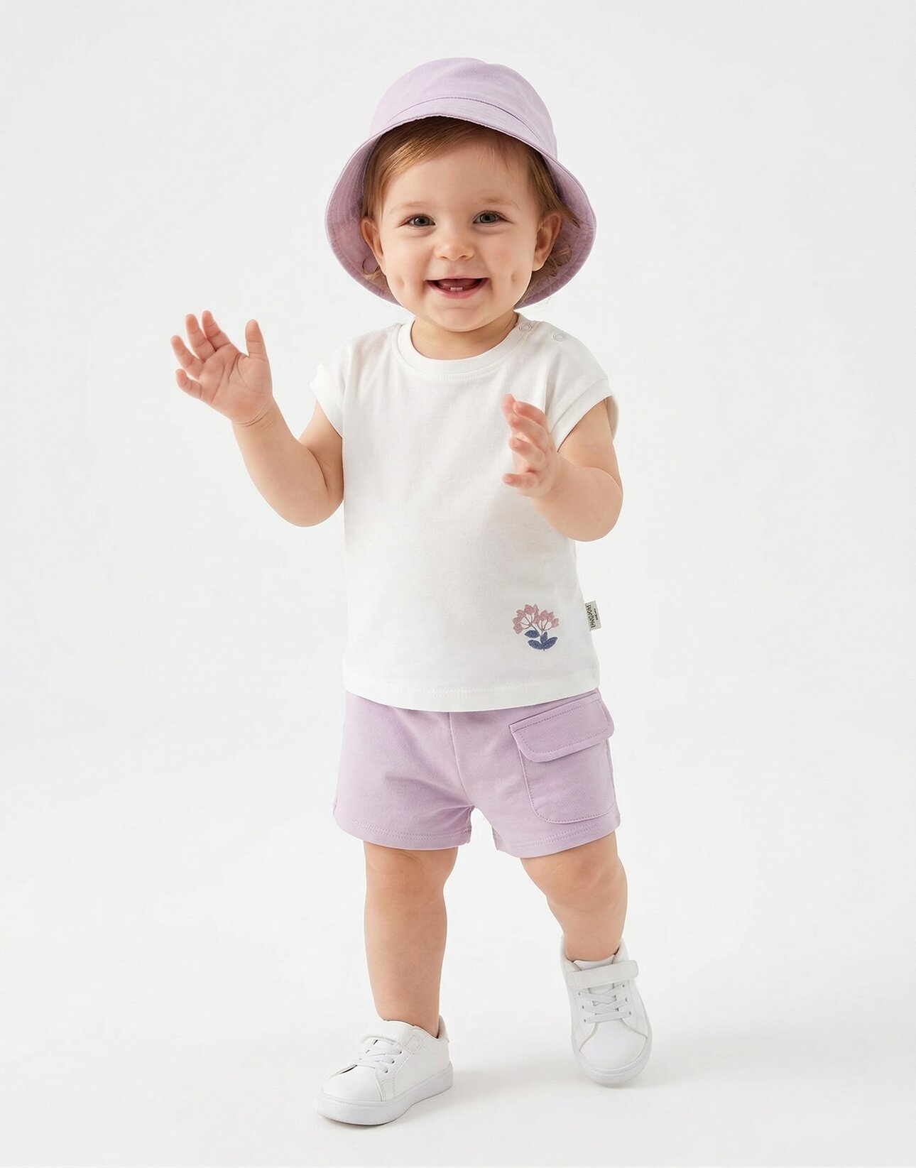 Pamuklu Çiçek Nakışlı 3lu Kız Bebek Takım