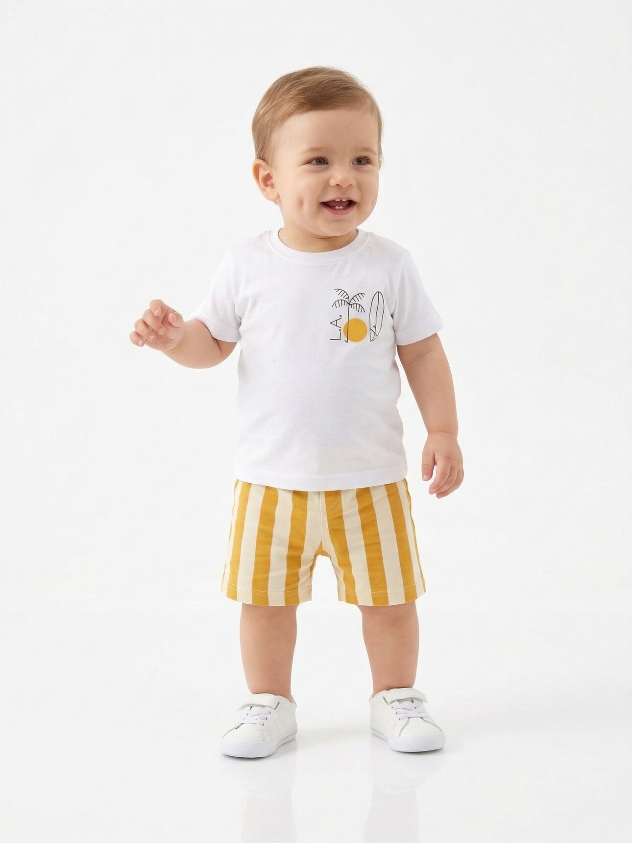 Yazlık Pamuklu Baskılı Çizgili 2li Erkek Bebek Takım