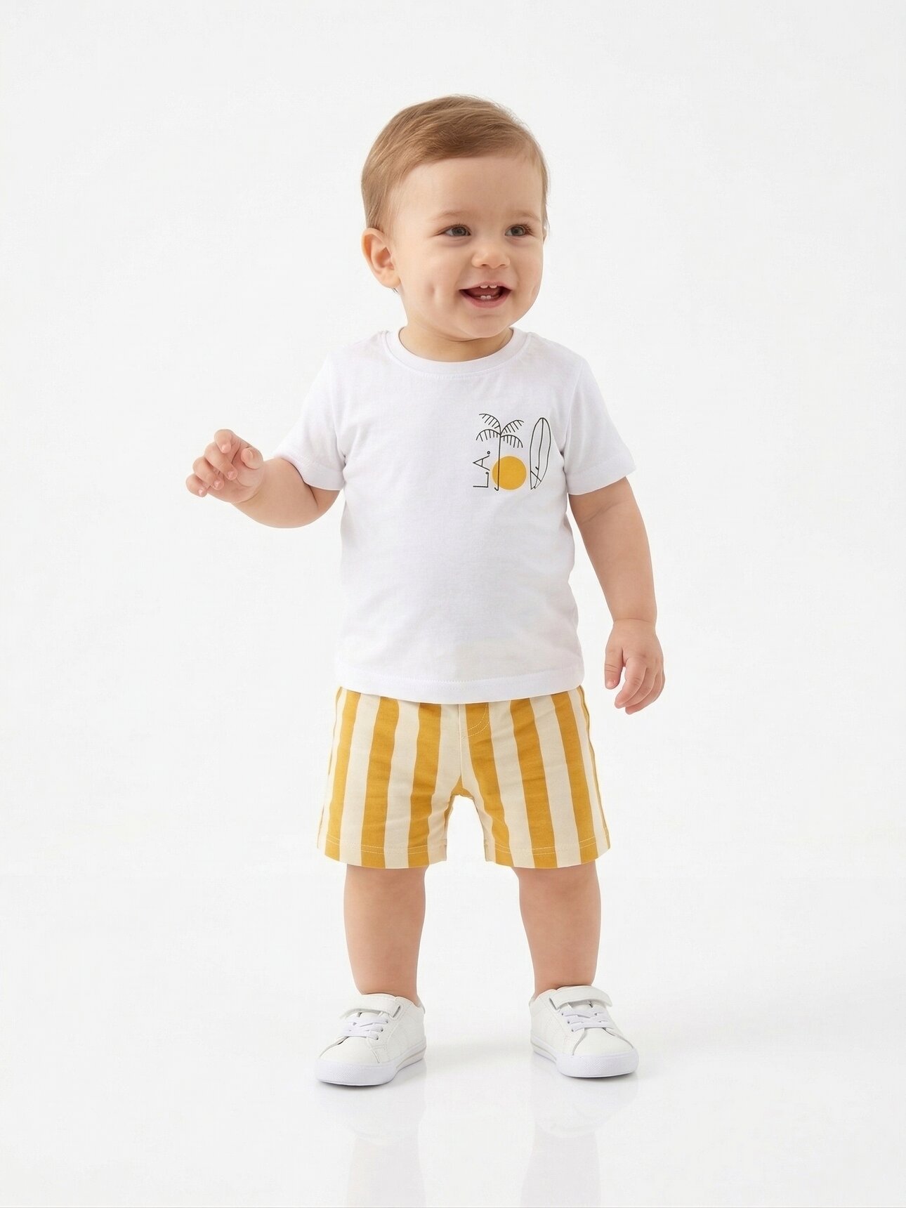 Yazlık Pamuklu Baskılı Çizgili 2li Erkek Bebek Takım