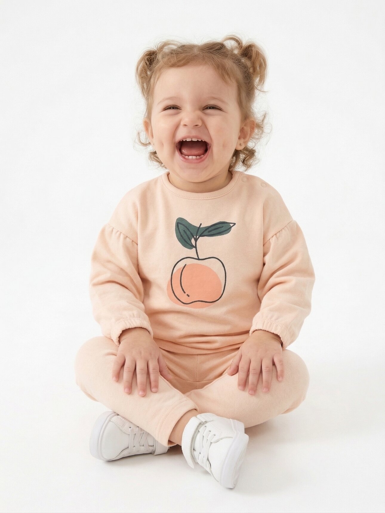 Pamuklu Meyve Desenli Uzun Kollu Kız Bebek 2li Takım