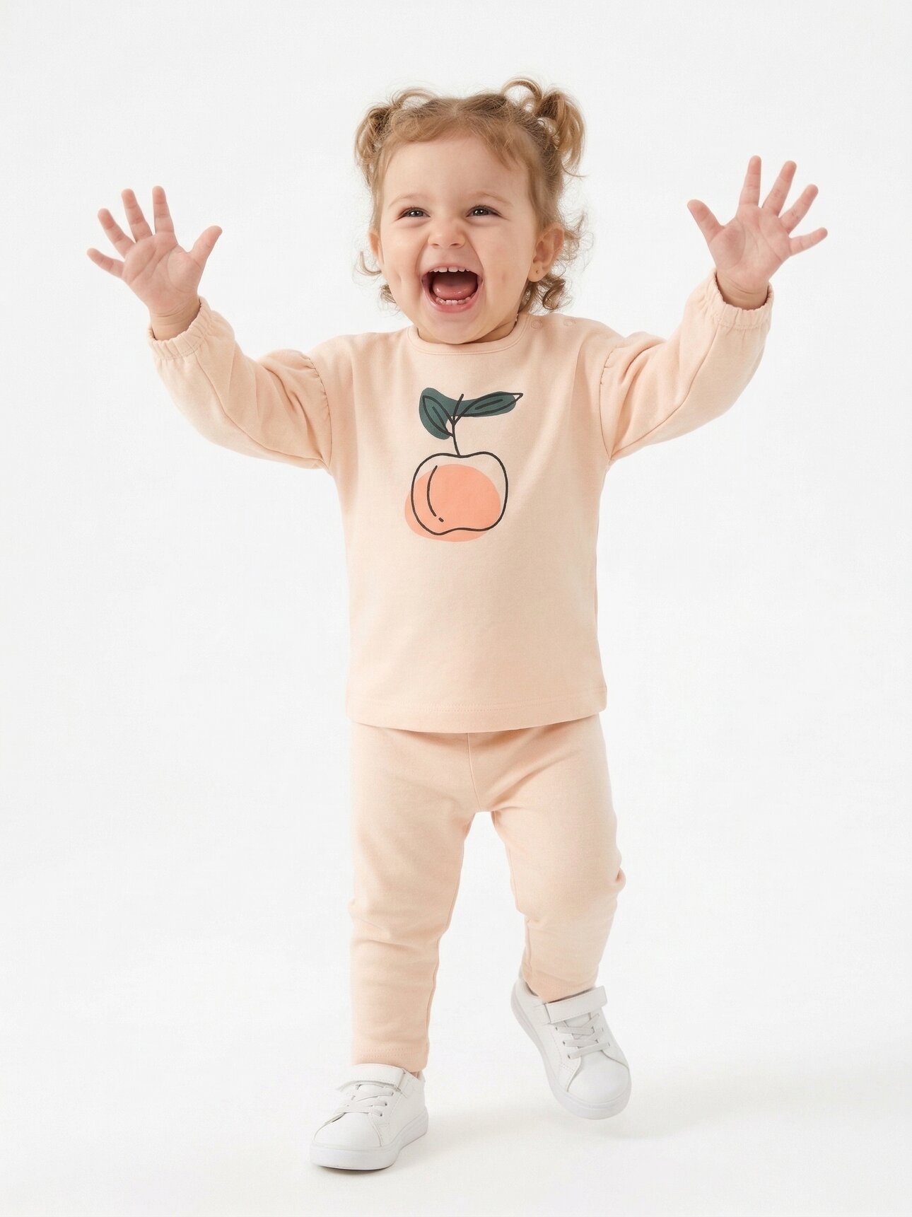 Pamuklu Meyve Desenli Uzun Kollu Kız Bebek 2li Takım