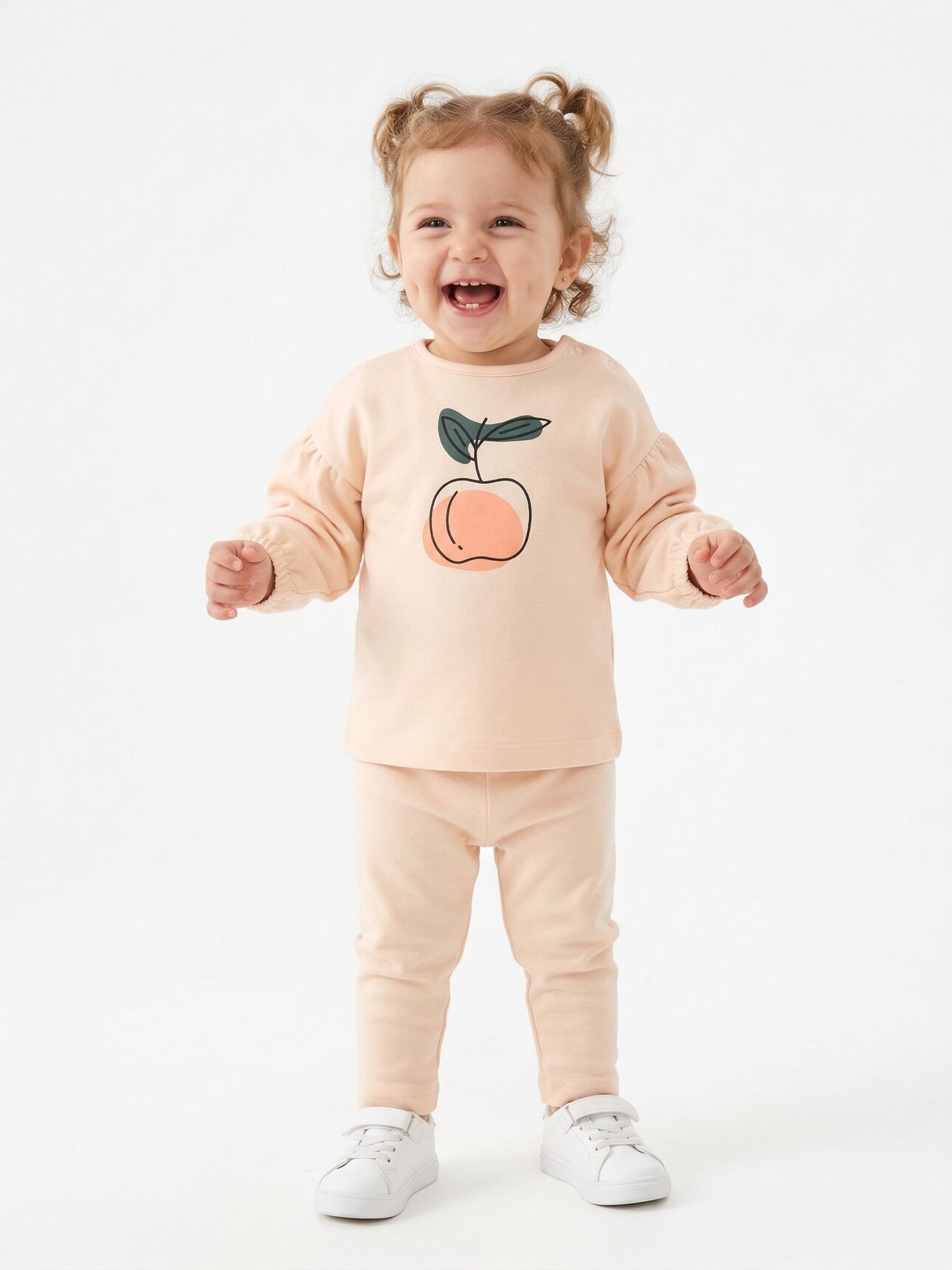 Pamuklu Meyve Desenli Uzun Kollu Kız Bebek 2li Takım