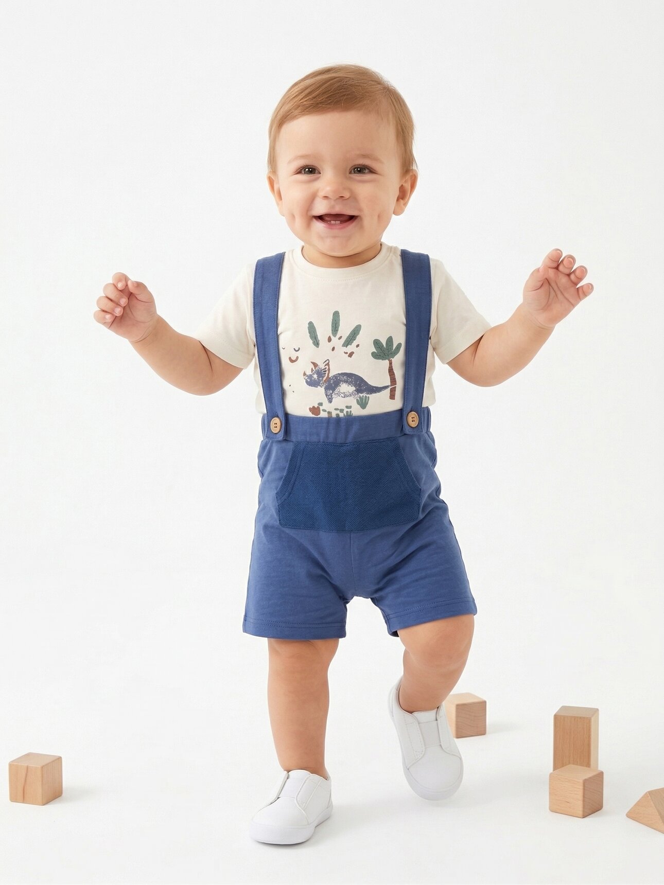 Yüksek Kalite Pamuklu Salopet Kanguru Cepli Çıtçıtlı Düğmeli 2li Erkek Bebek Takım