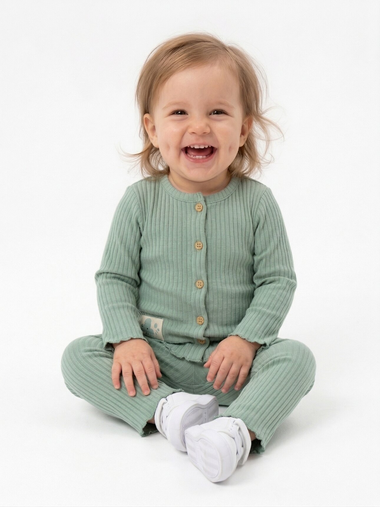 Organik Pamuk Düğme DetaylıKız Bebek 2li Takım