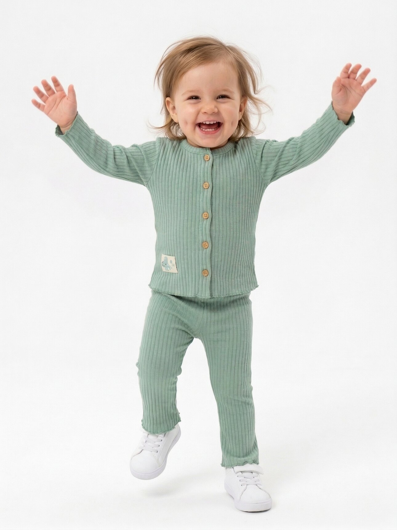 Organik Pamuk Düğme DetaylıKız Bebek 2li Takım