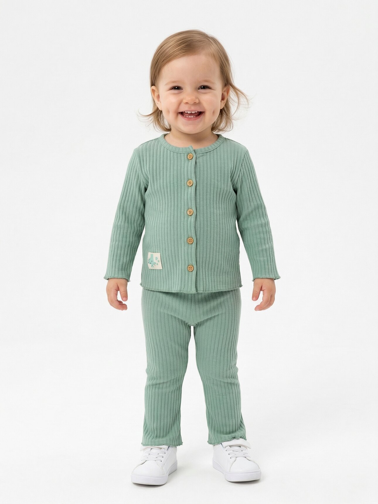 Organik Pamuk Düğme DetaylıKız Bebek 2li Takım