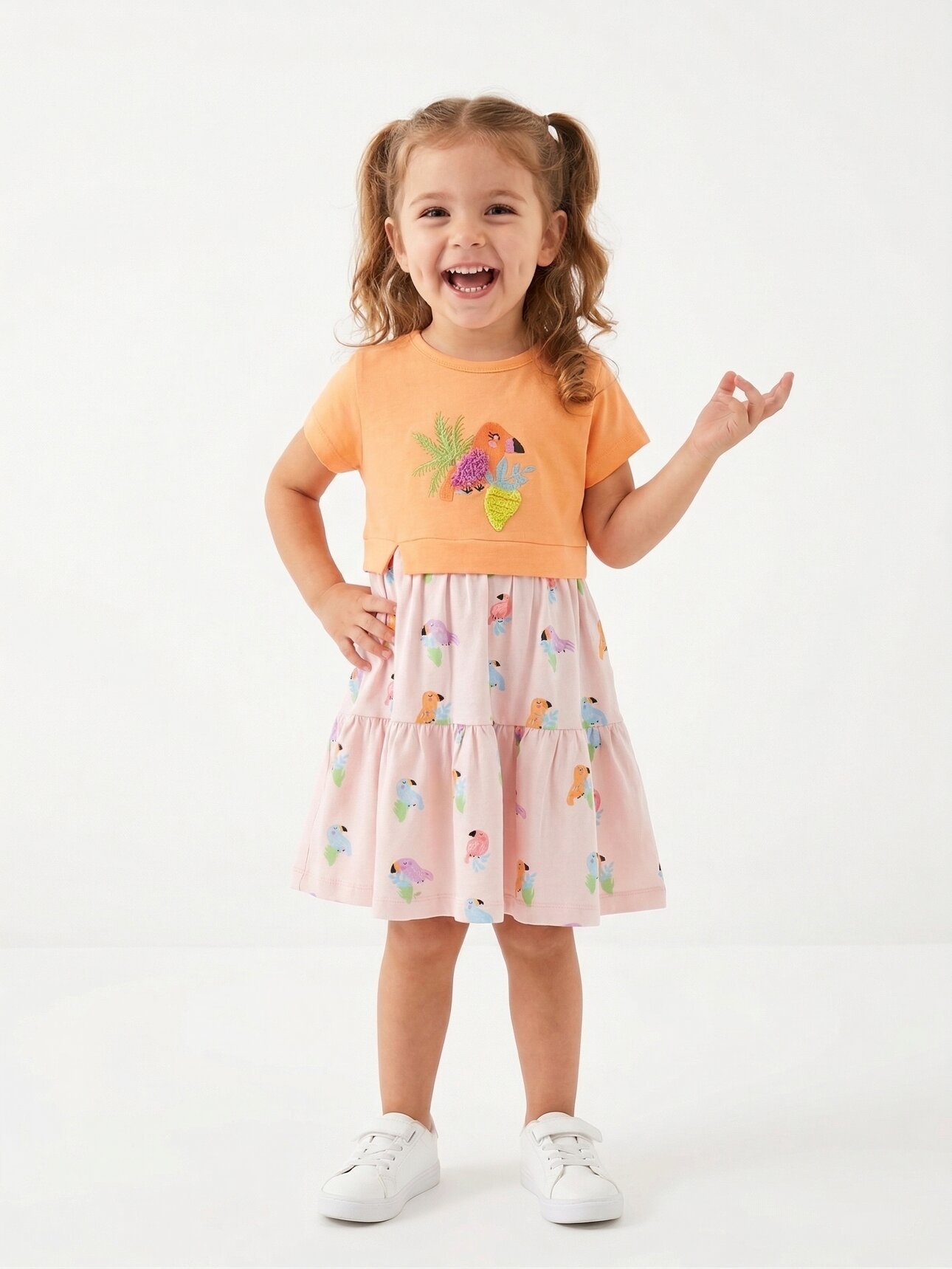 PEMBE BİSİKLET YAKA KISA KOLLU PAMUKLU PEMBE KIZ ÇOCUK & BEBEK ELBİSE