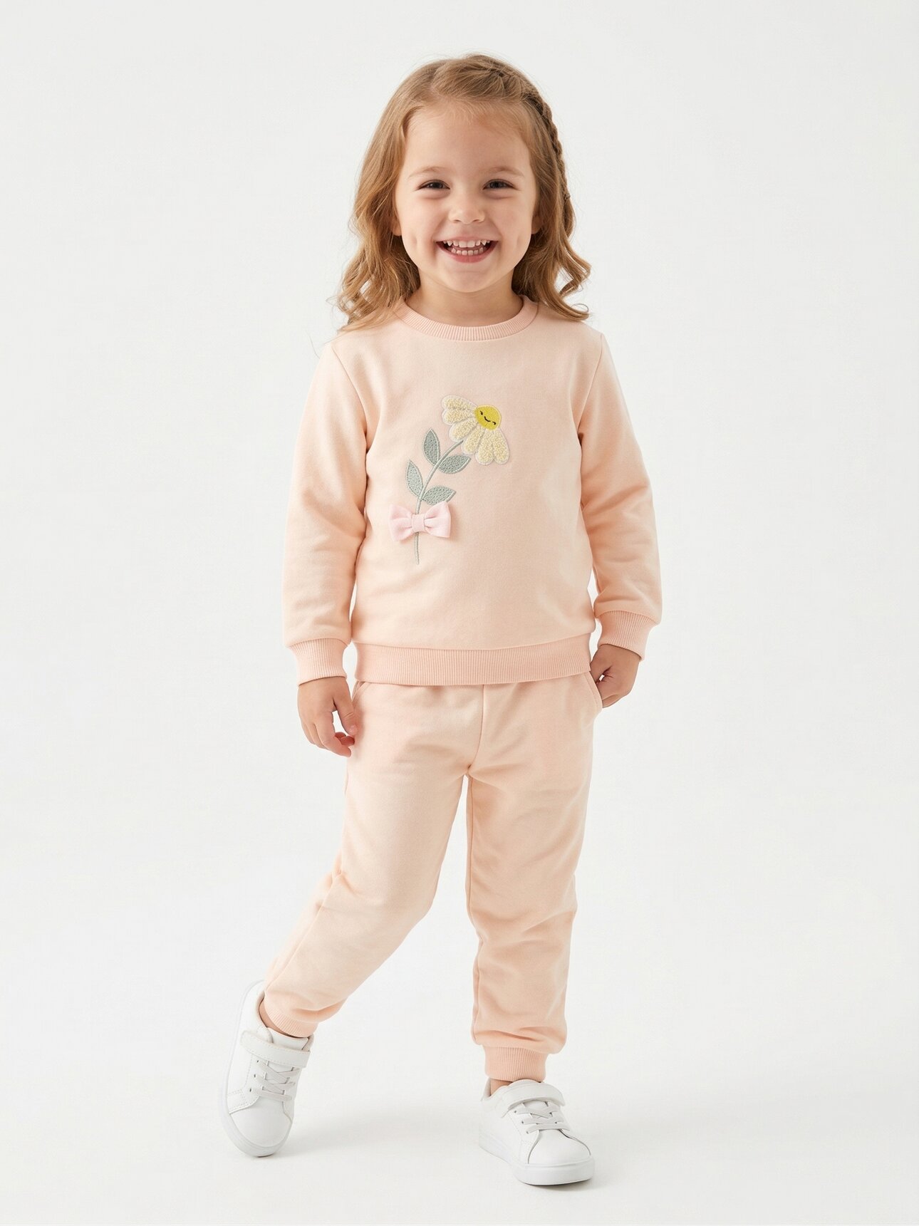 Pamuklu Çiçek Detaylı  2li Kız Bebek Takım