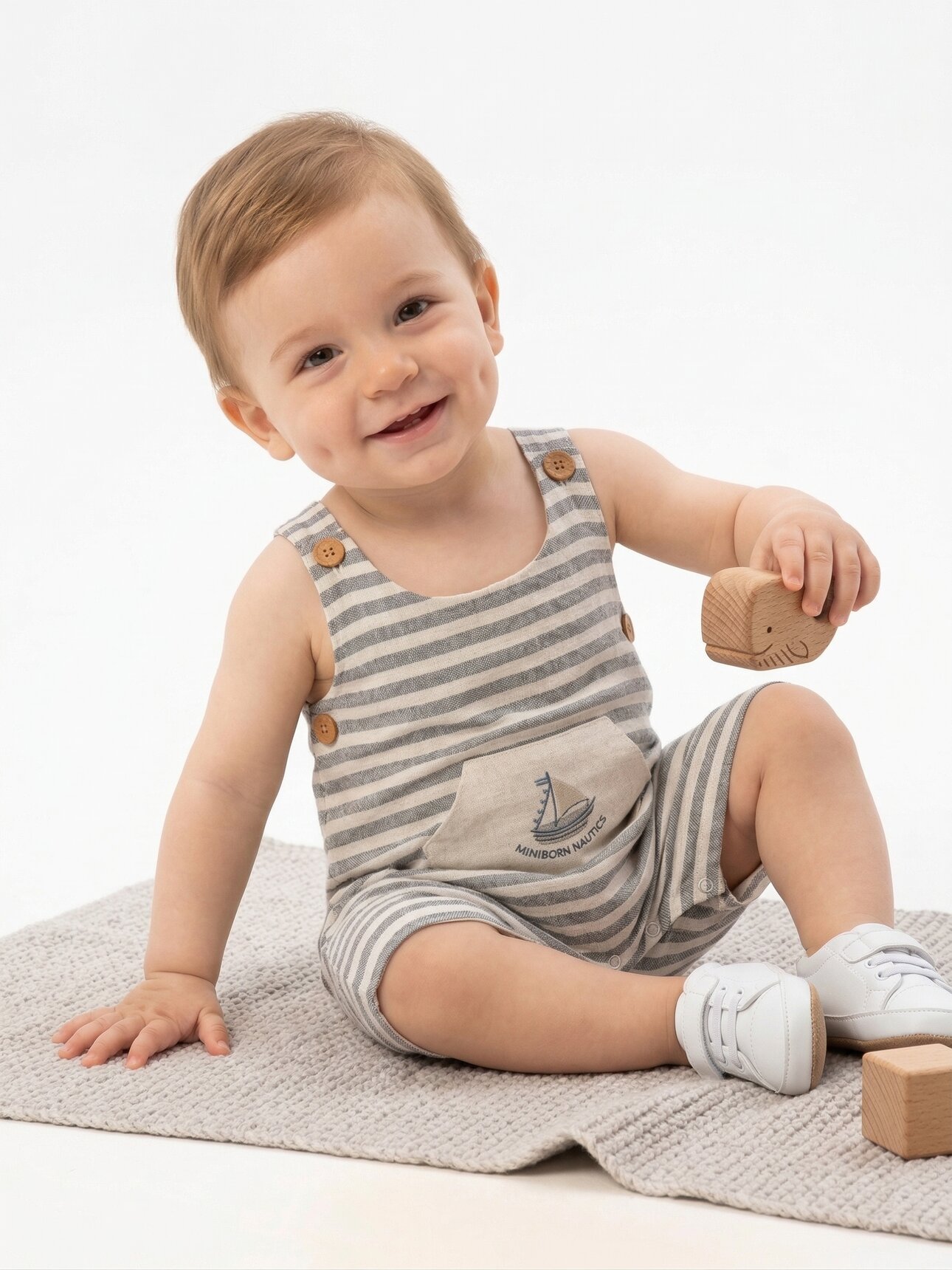 Pamuklu Gemi Detaylı Erkek Bebek Salopet