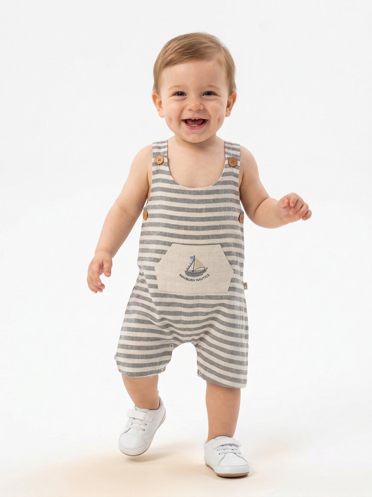 Pamuklu Gemi Detaylı Erkek Bebek Salopet